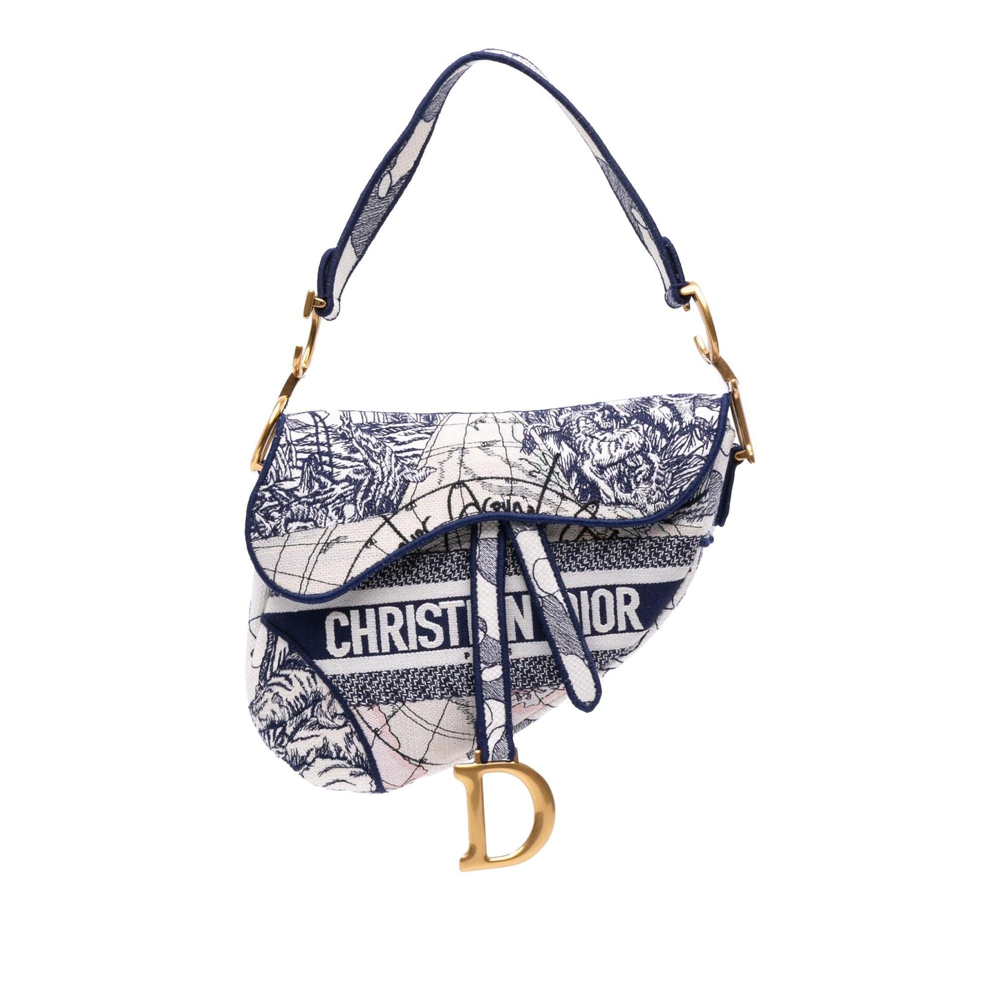 Dior Around The World Saddle Bag Canvas Embroidered Shoulder Bag