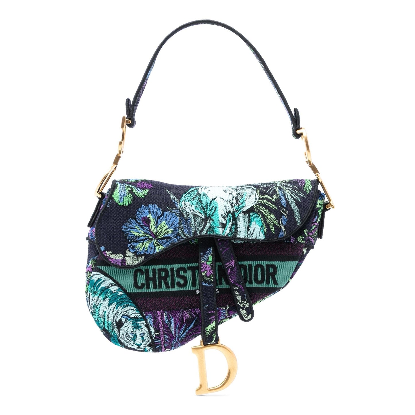 Dior Floral Saddle Bag Canvas Embroidered Shoulder Bag