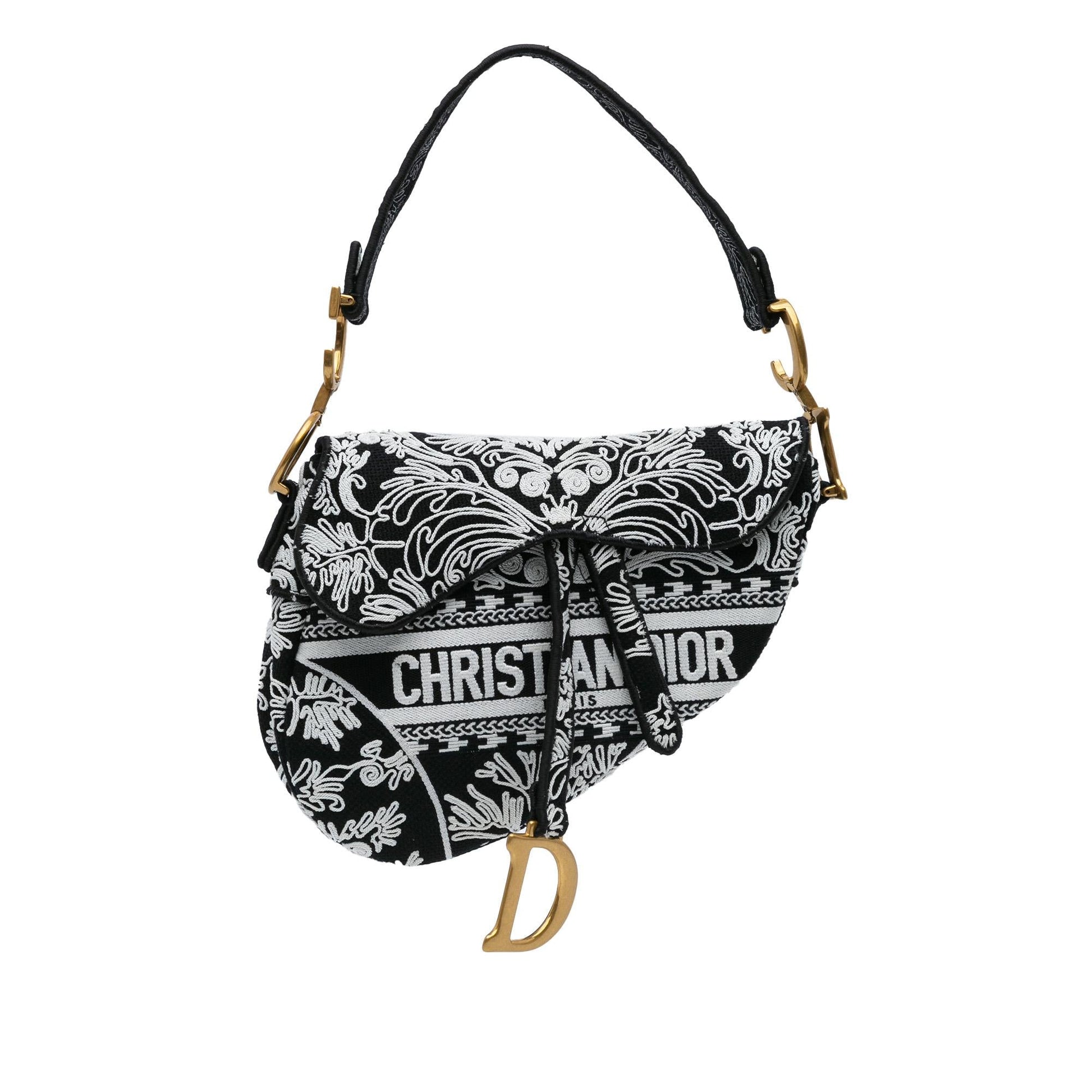 Dior Ornamental Cornely Saddle Bag Canvas Embroidered Shoulder Bag Cornely Saddle Bag