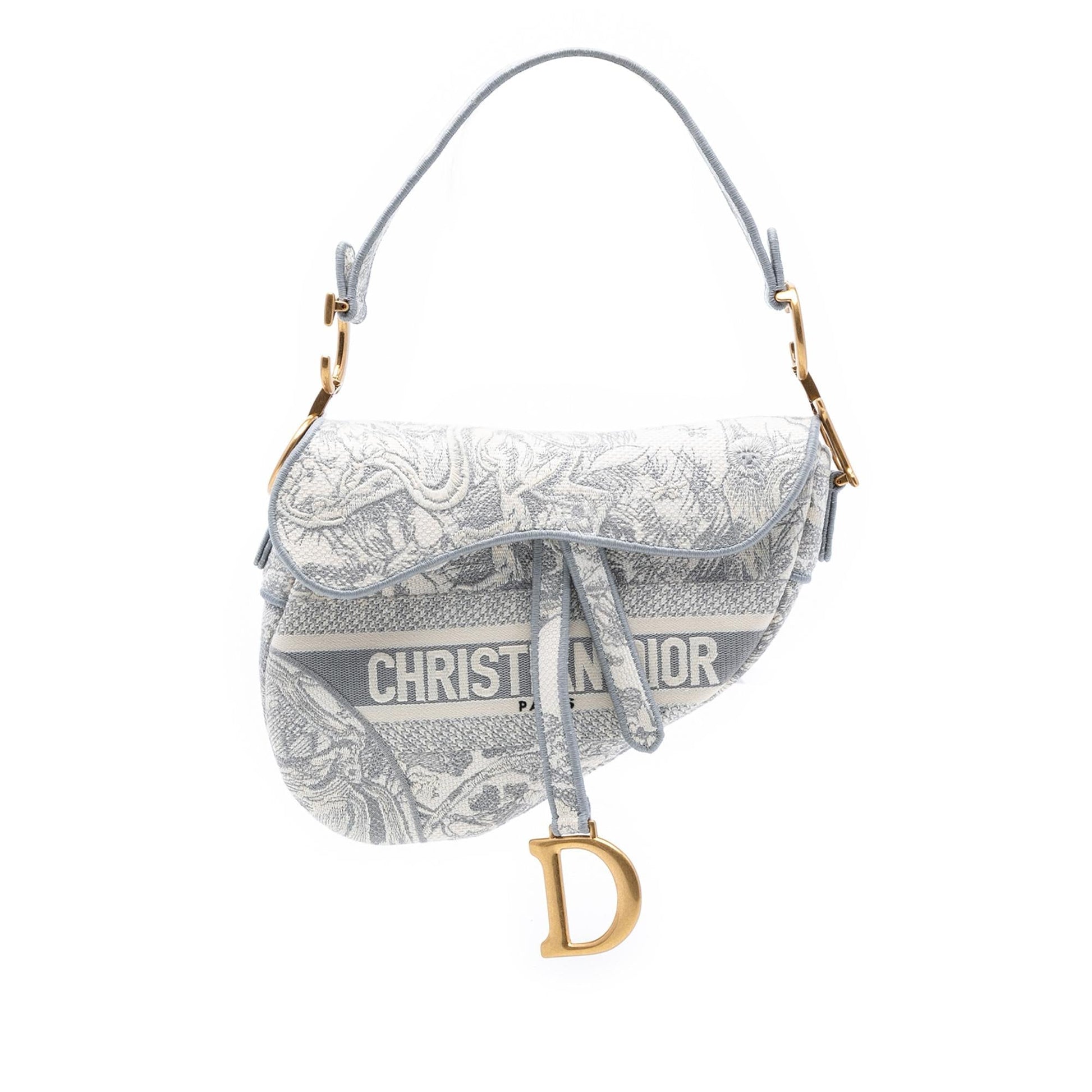 Dior Toile De Jouy Saddle Bag Canvas Embroidered Shoulder Bag Saddle Bag 2