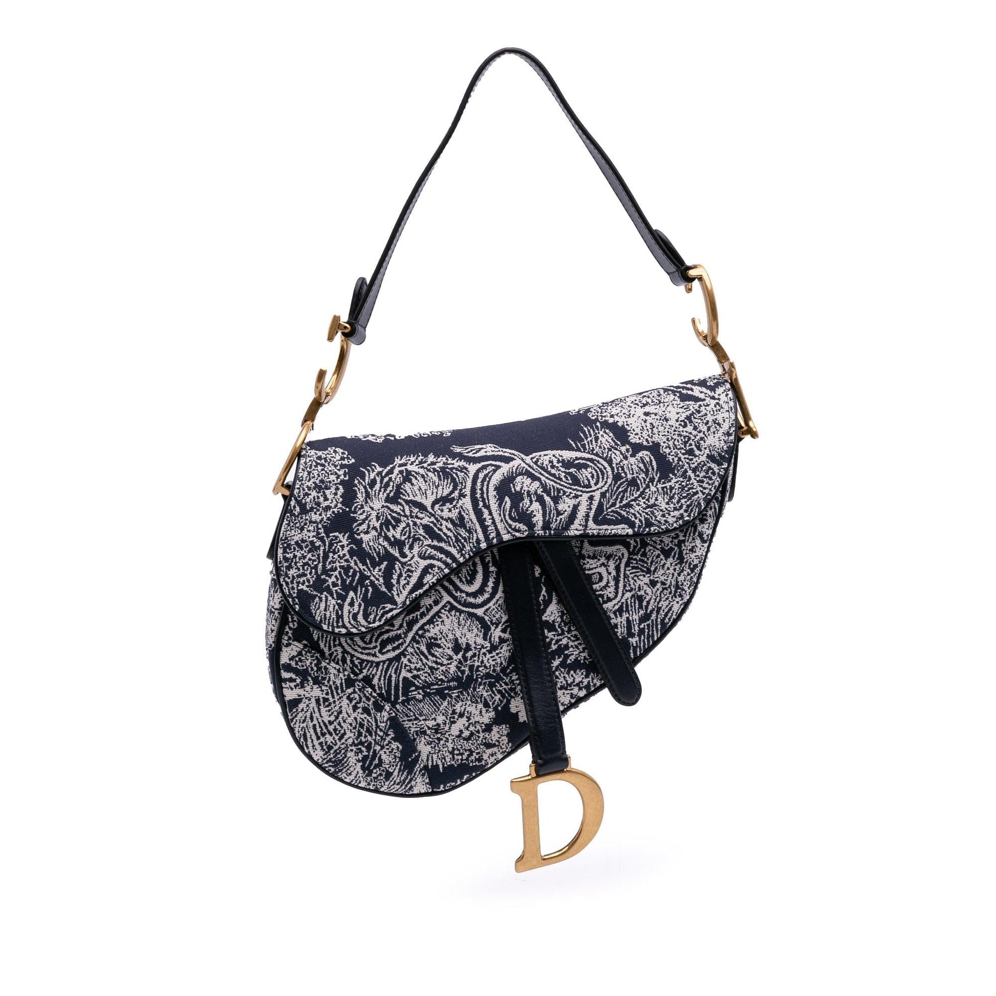 Dior Reverse Toile De Jouy Saddle Bag Canvas Embroidered Shoulder Bag