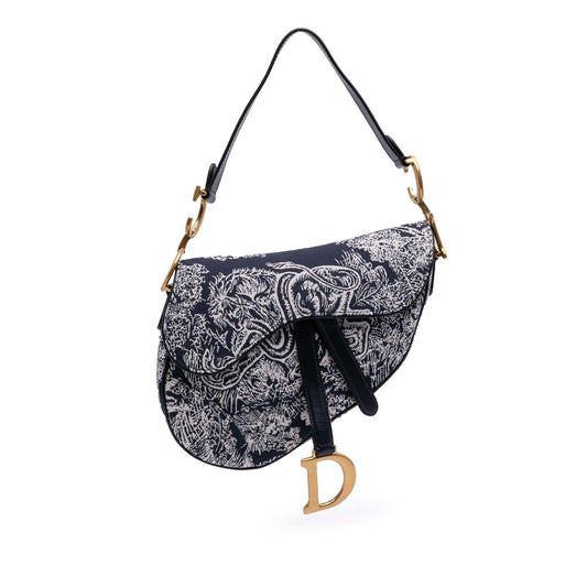 Dior Reverse Toile De Jouy Saddle Bag Canvas Embroidered Shoulder Bag