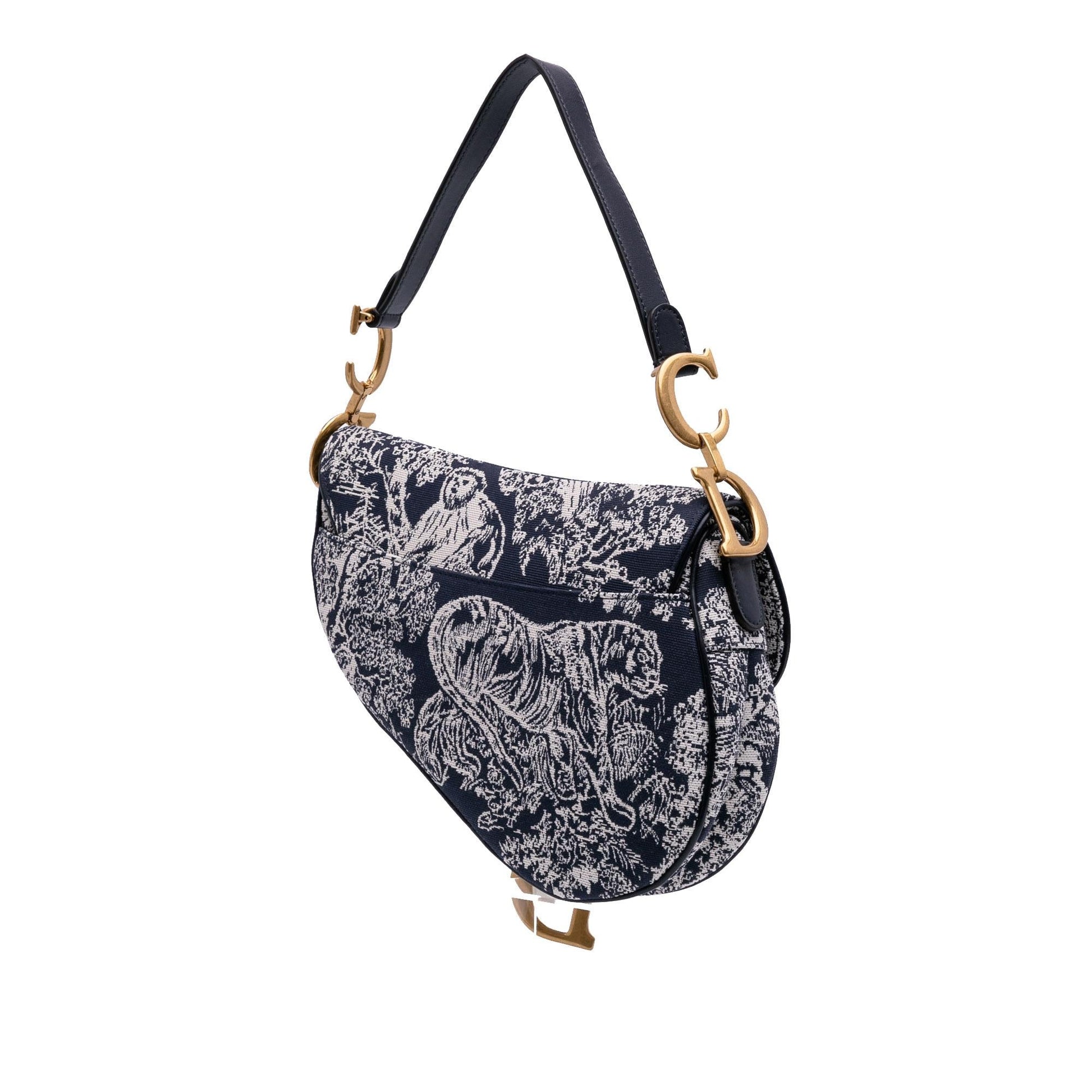 Dior Reverse Toile De Jouy Saddle Bag Canvas Embroidered Shoulder Bag