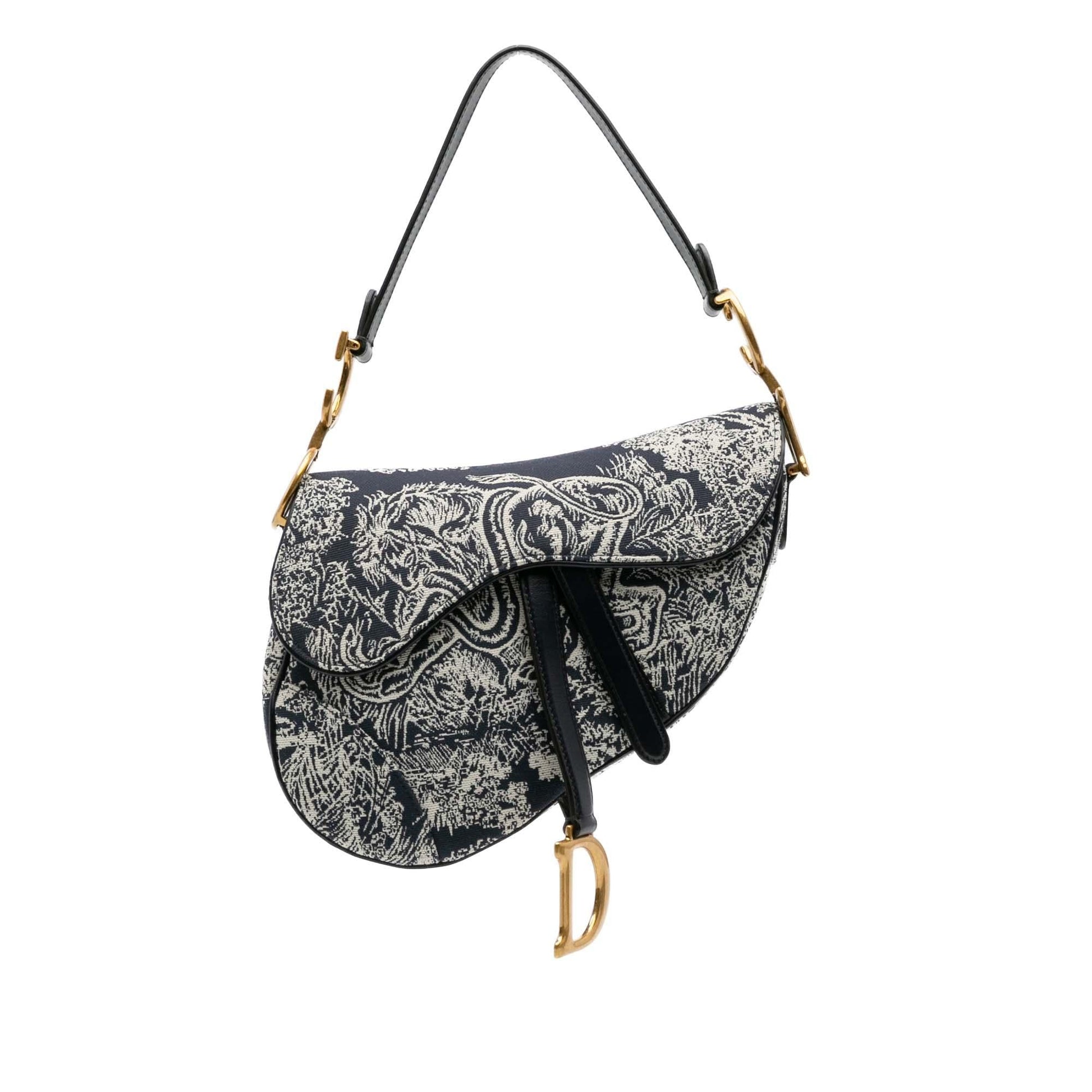 Dior Reverse Toile De Jouy Saddle Bag Canvas Embroidered Shoulder Bag Saddle Bag 1