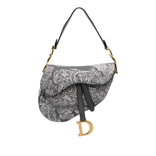 Dior Reverse Toile De Jouy Saddle Bag Canvas Embroidered Shoulder Bag Saddle Bag 2