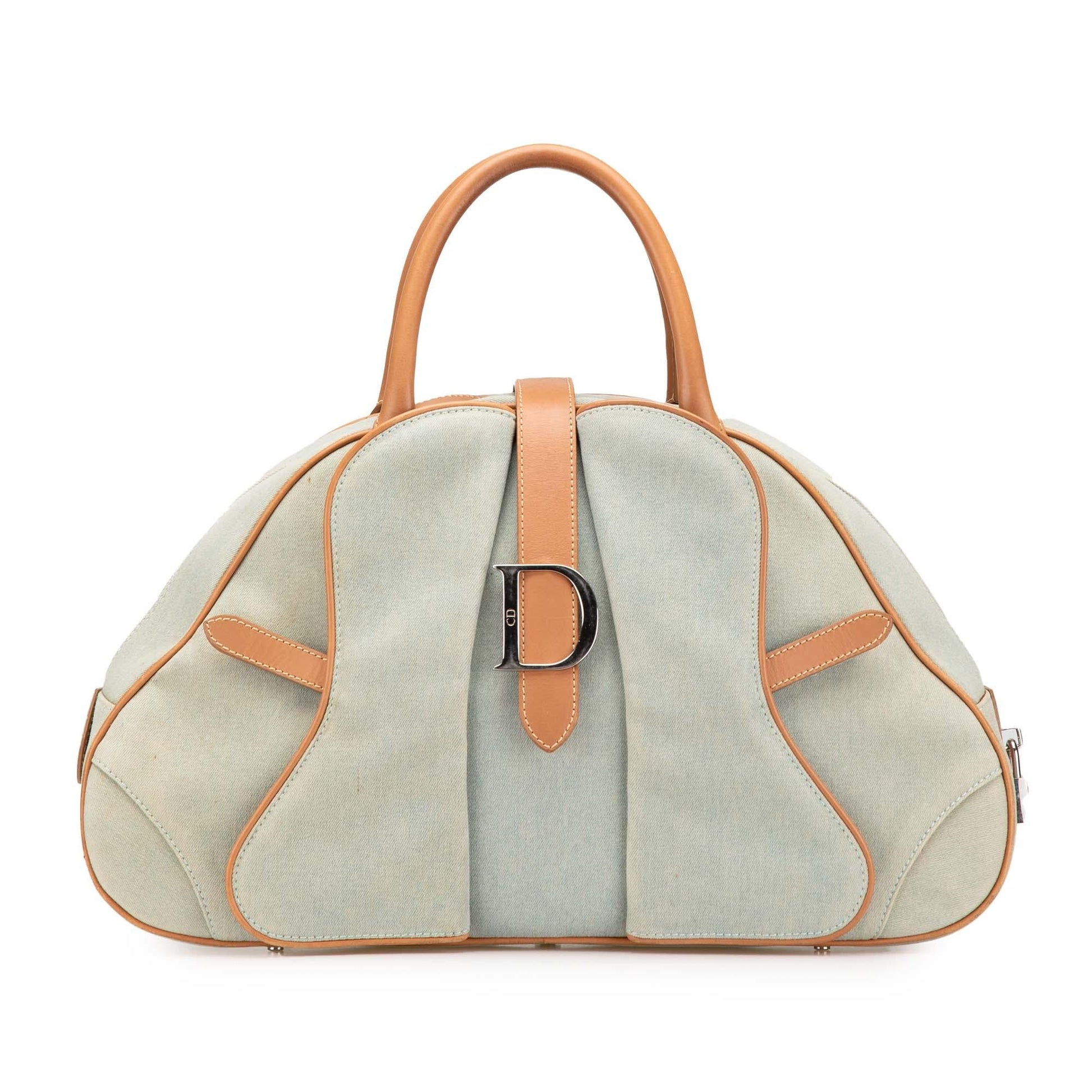 Dior Double Saddle Bowler Bag Denim Satchel Bag