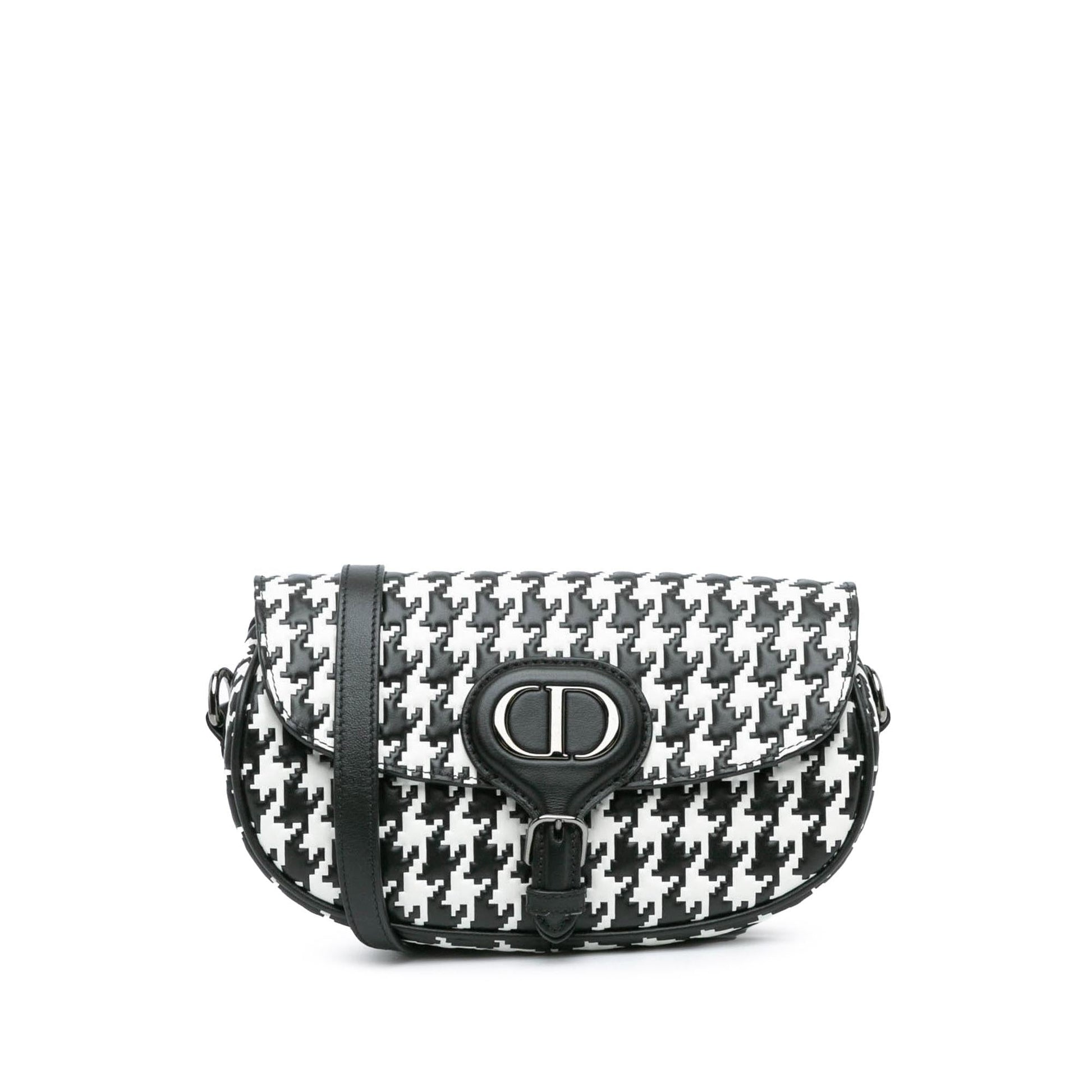 Dior Calfskin Houndstooth Bobby East West Crossbody Embossed Crossbody Bag