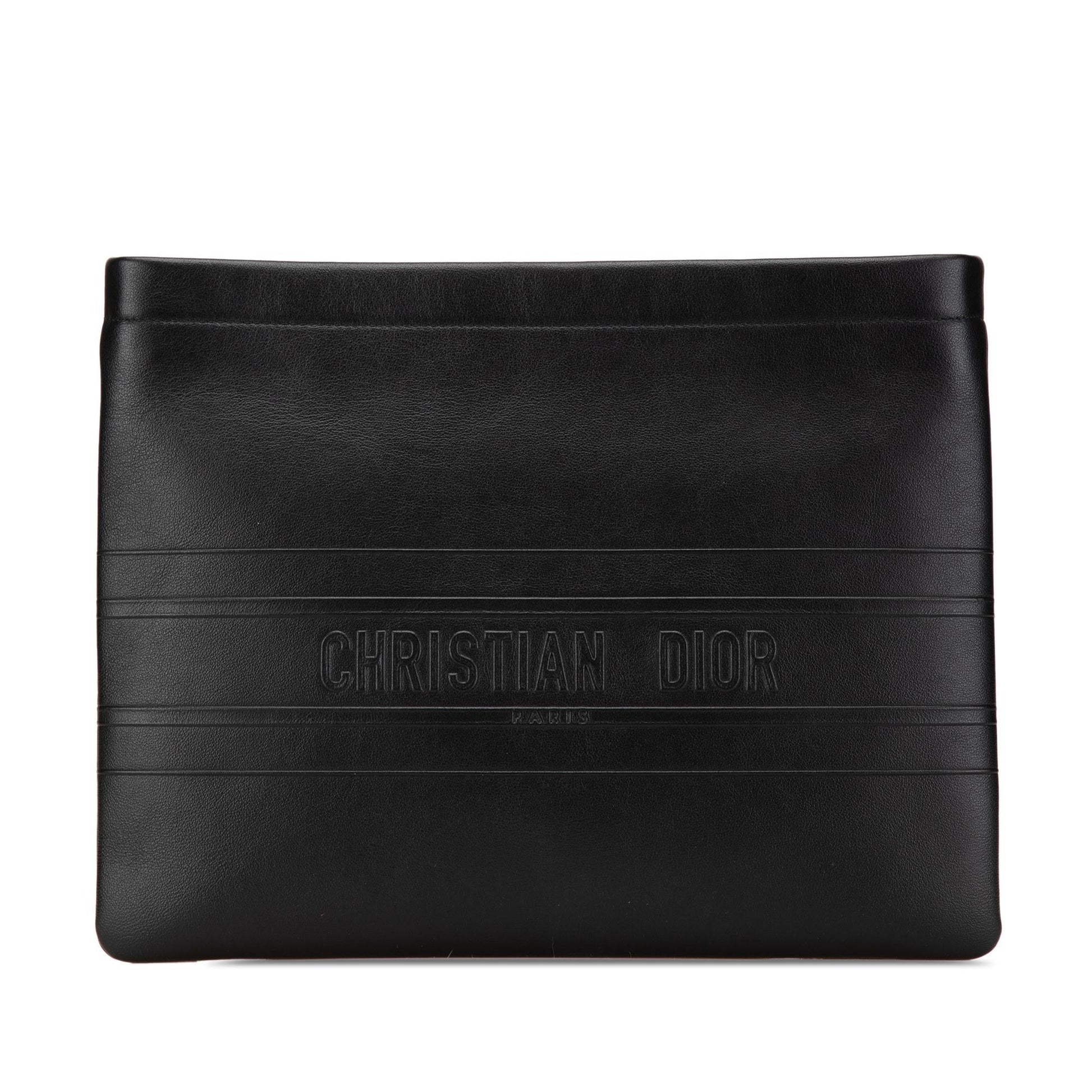 Dior Calfskin Clutch Logo Embossed Zip Clutch Bag