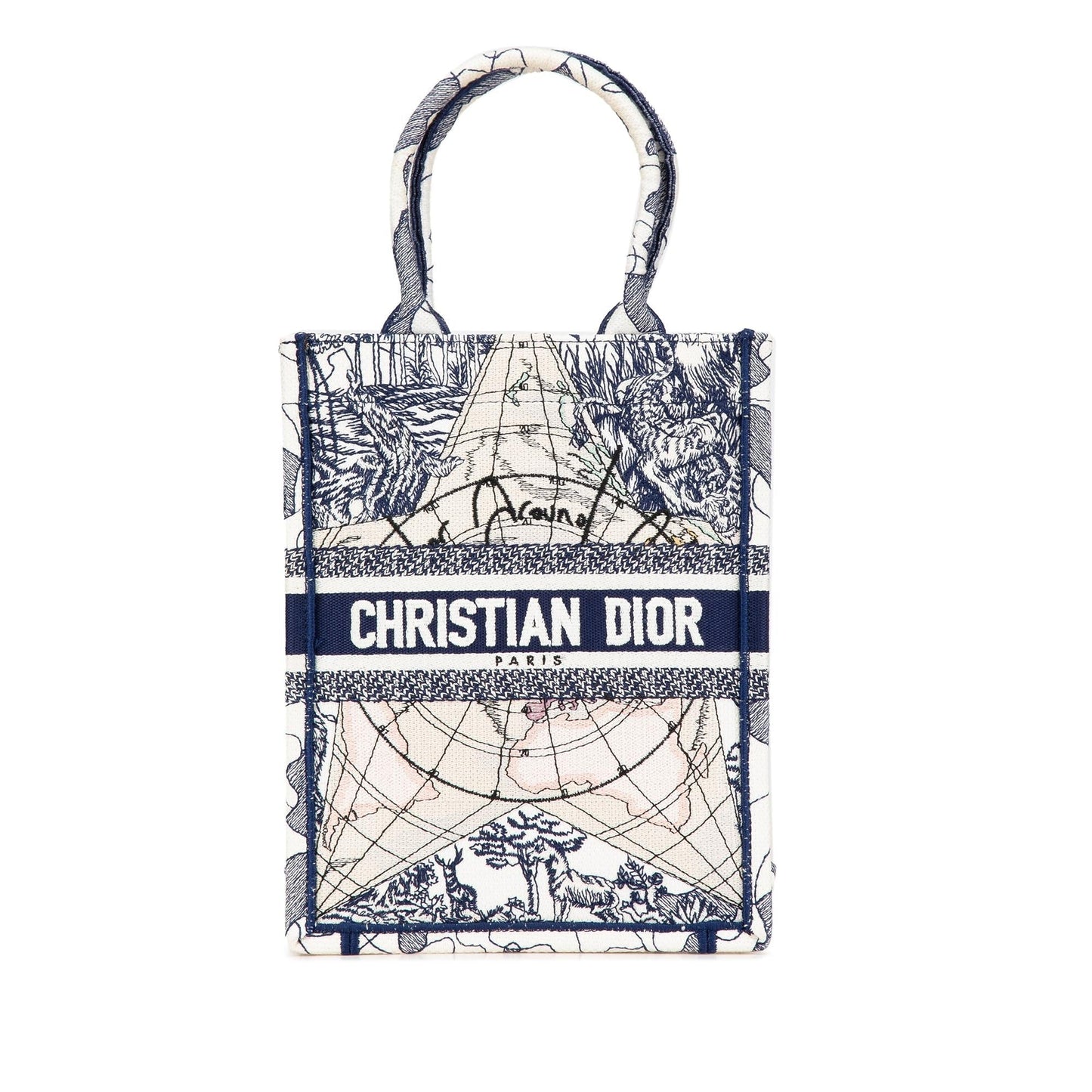 Dior Around The World Vertical Book Tote Canvas Embroidered Tote Bag