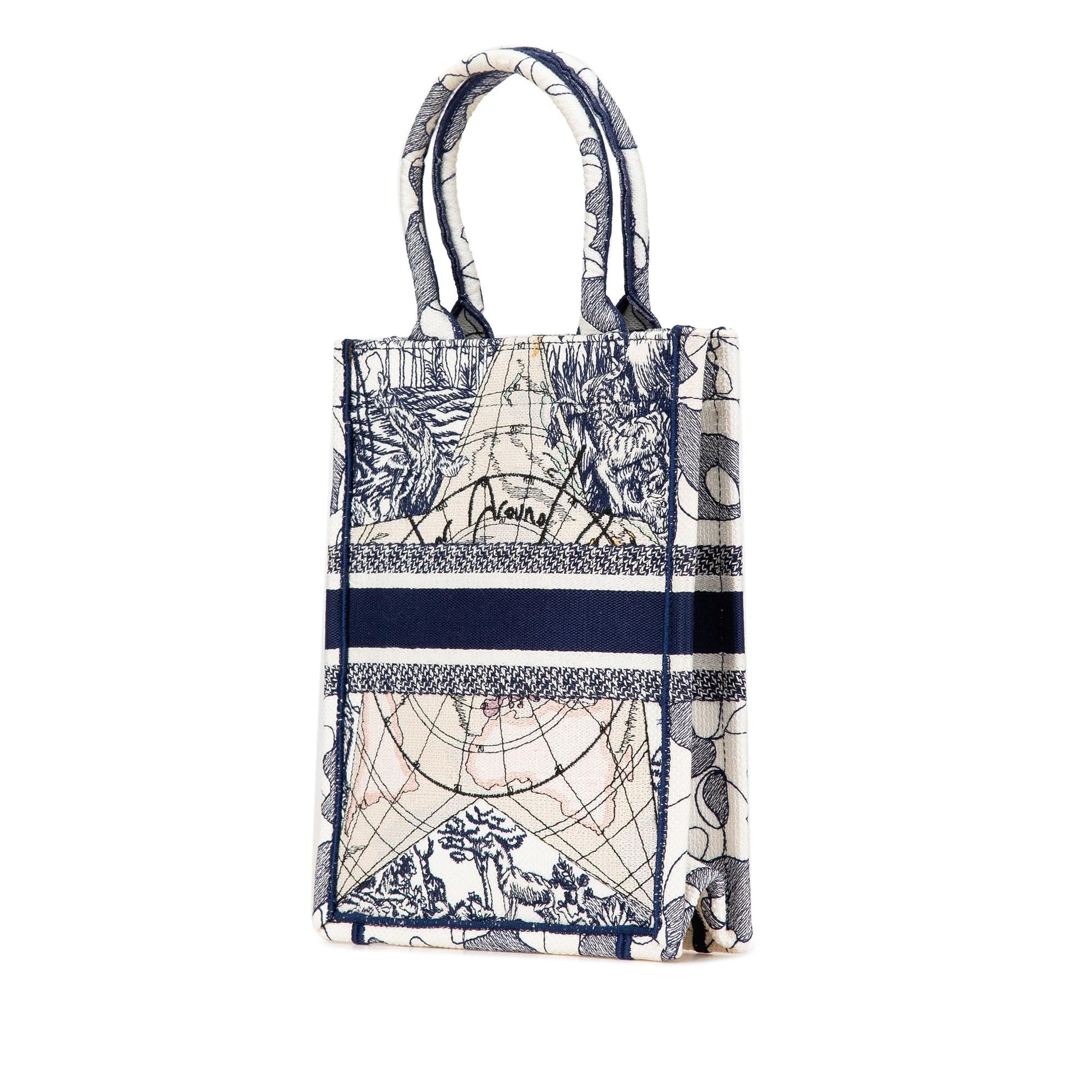 Dior Around The World Vertical Book Tote Canvas Embroidered Tote Bag