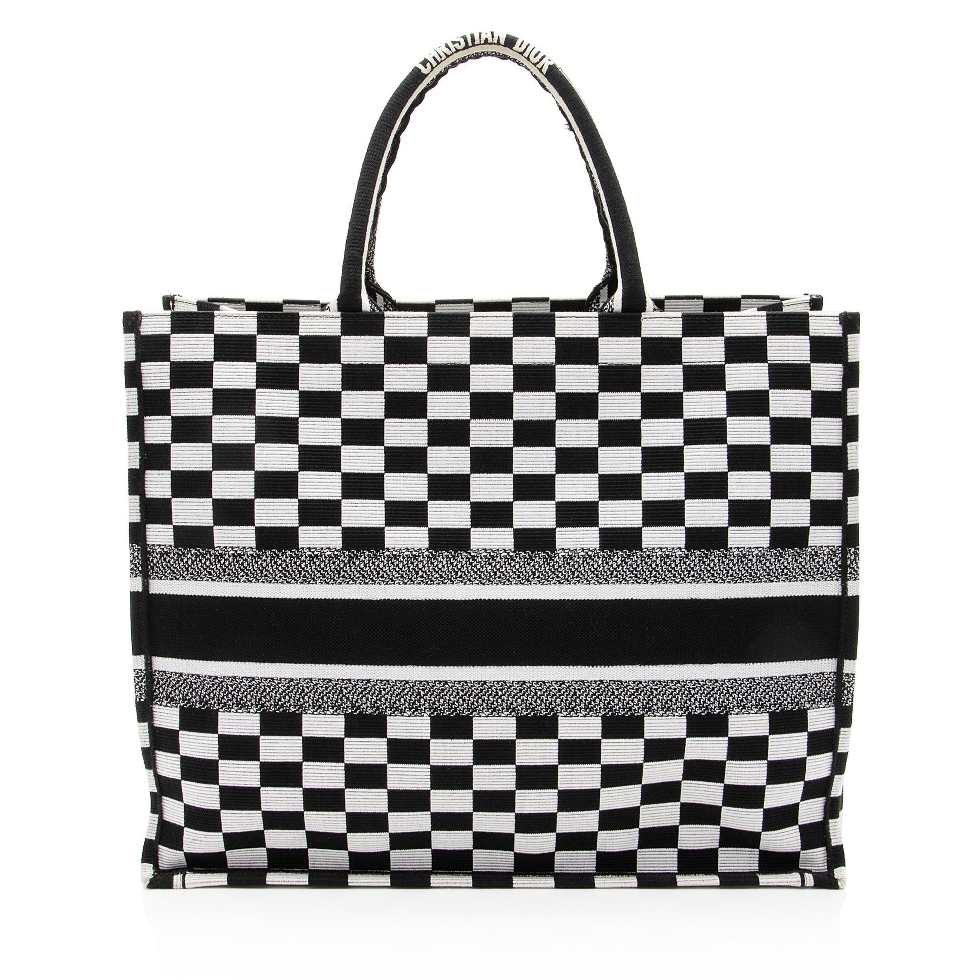 Dior Checkered Book Tote Canvas Embroidered Tote Bag