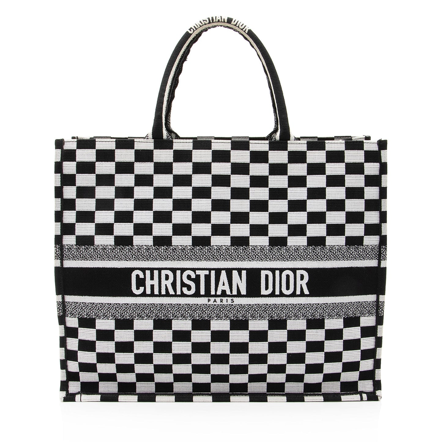 Dior Checkered Book Tote Canvas Embroidered Tote Bag