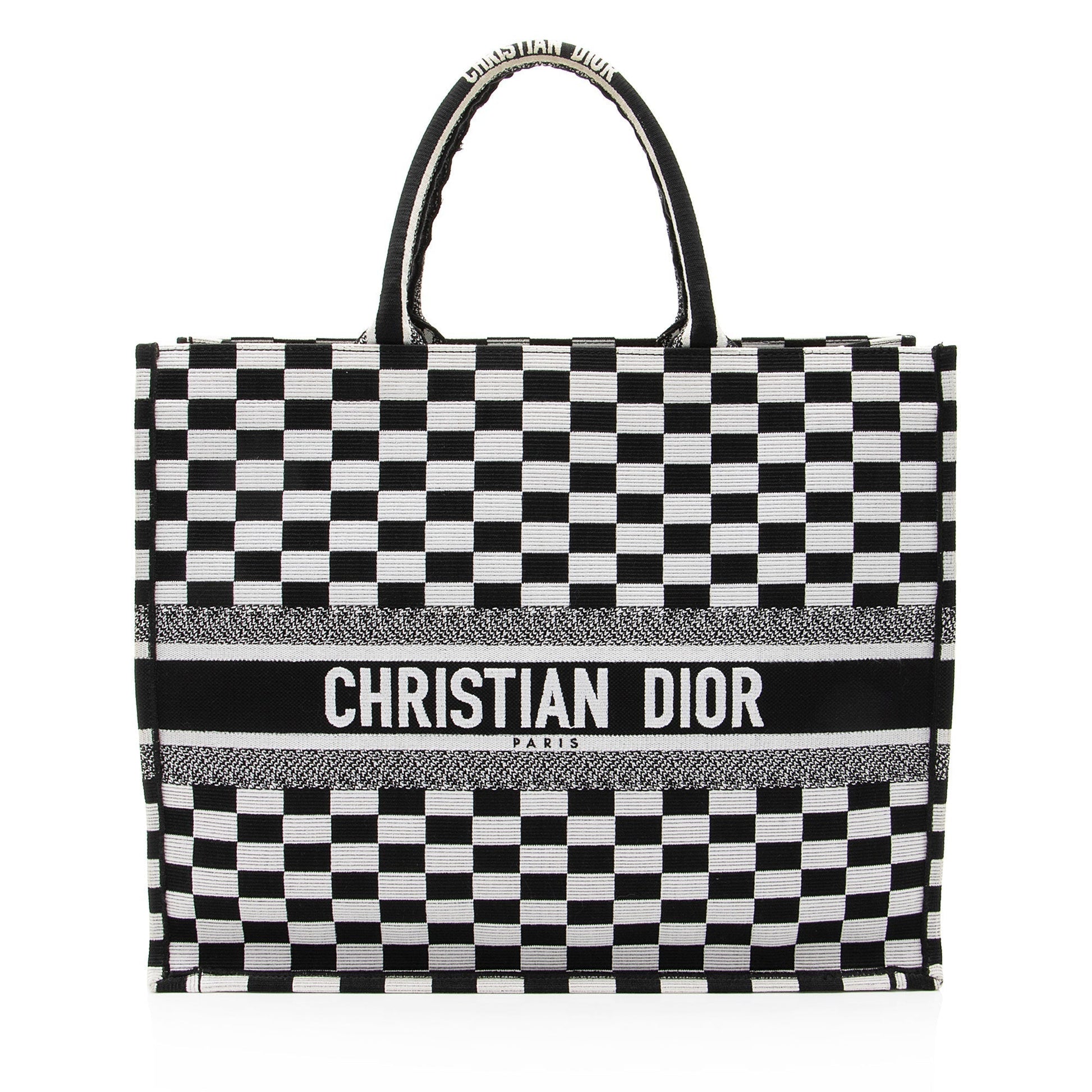 Dior Checkered Book Tote Canvas Embroidered Tote Bag