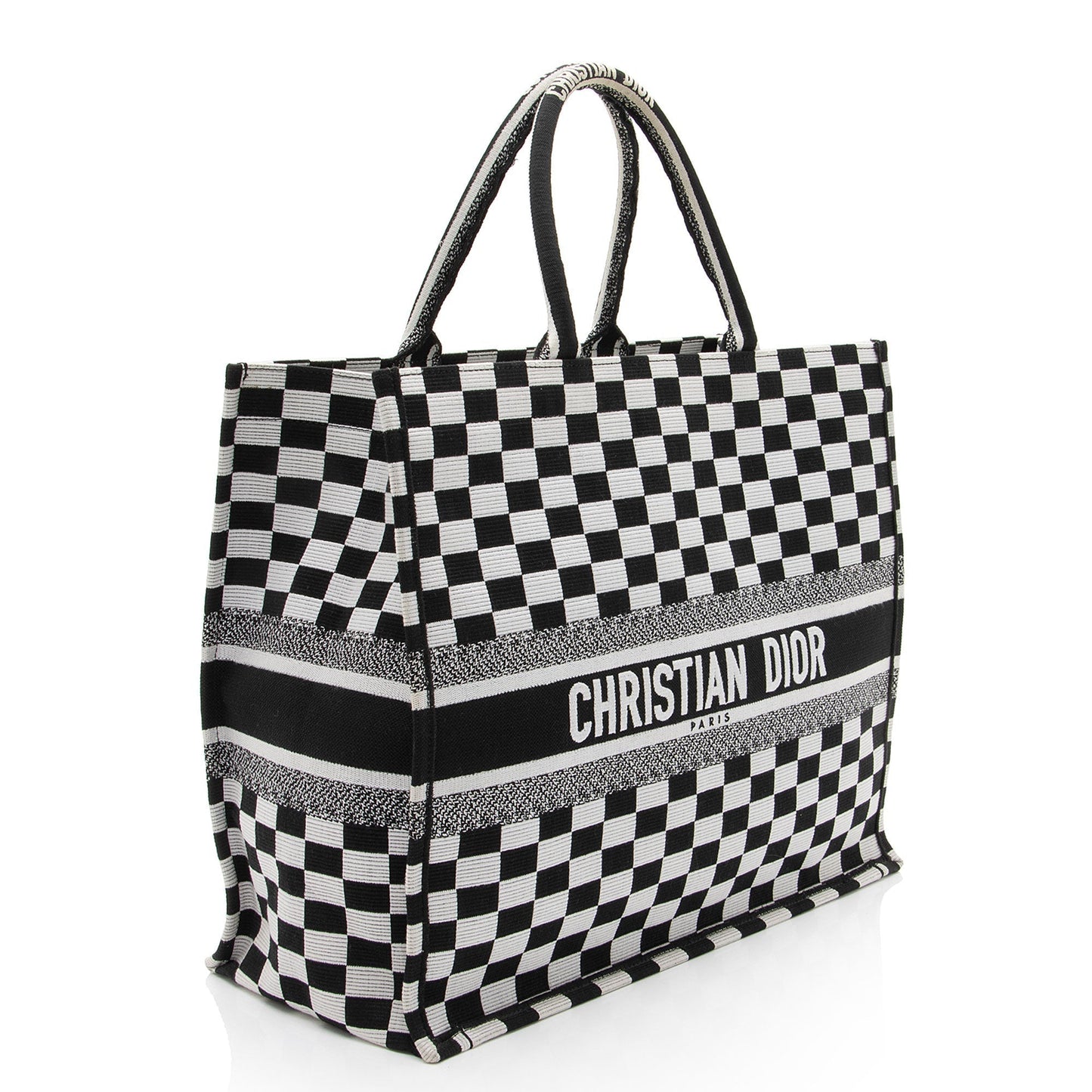 Dior Checkered Book Tote Canvas Embroidered Tote Bag