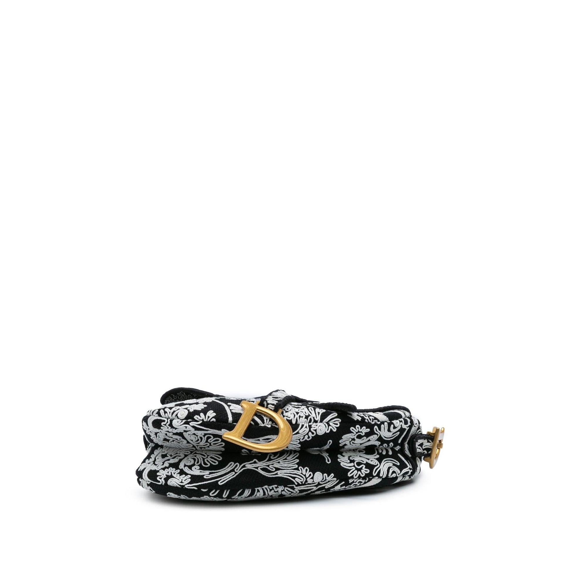 Dior Ornamental Cornely Saddle Bag Canvas Embroidered Shoulder Bag