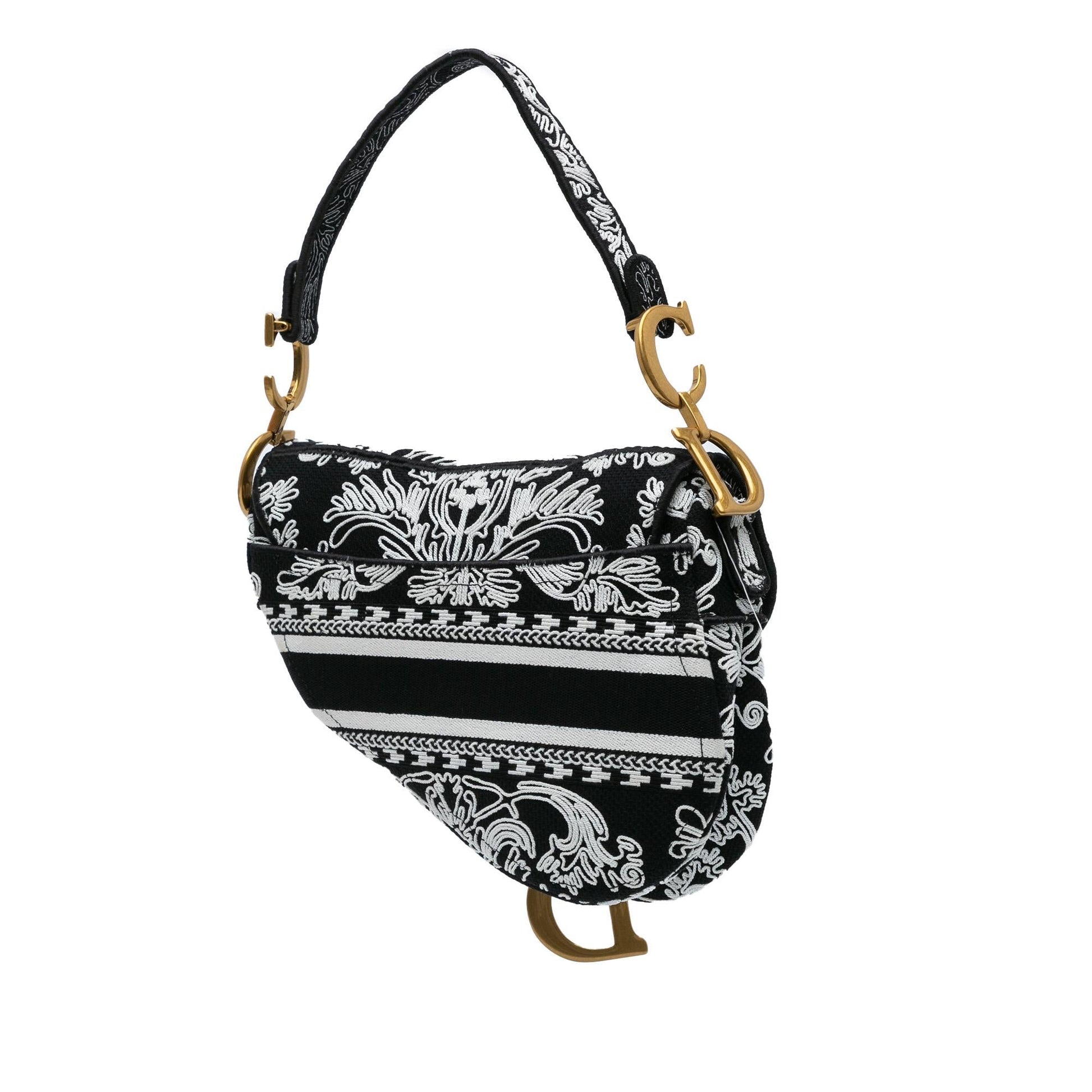 Dior Ornamental Cornely Saddle Bag Canvas Embroidered Shoulder Bag