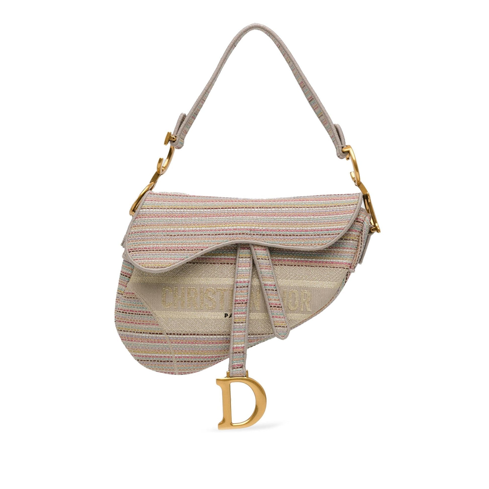Dior Stripes Saddle Bag Shg Qrmhid Canvas Embroidered Shoulder Bag