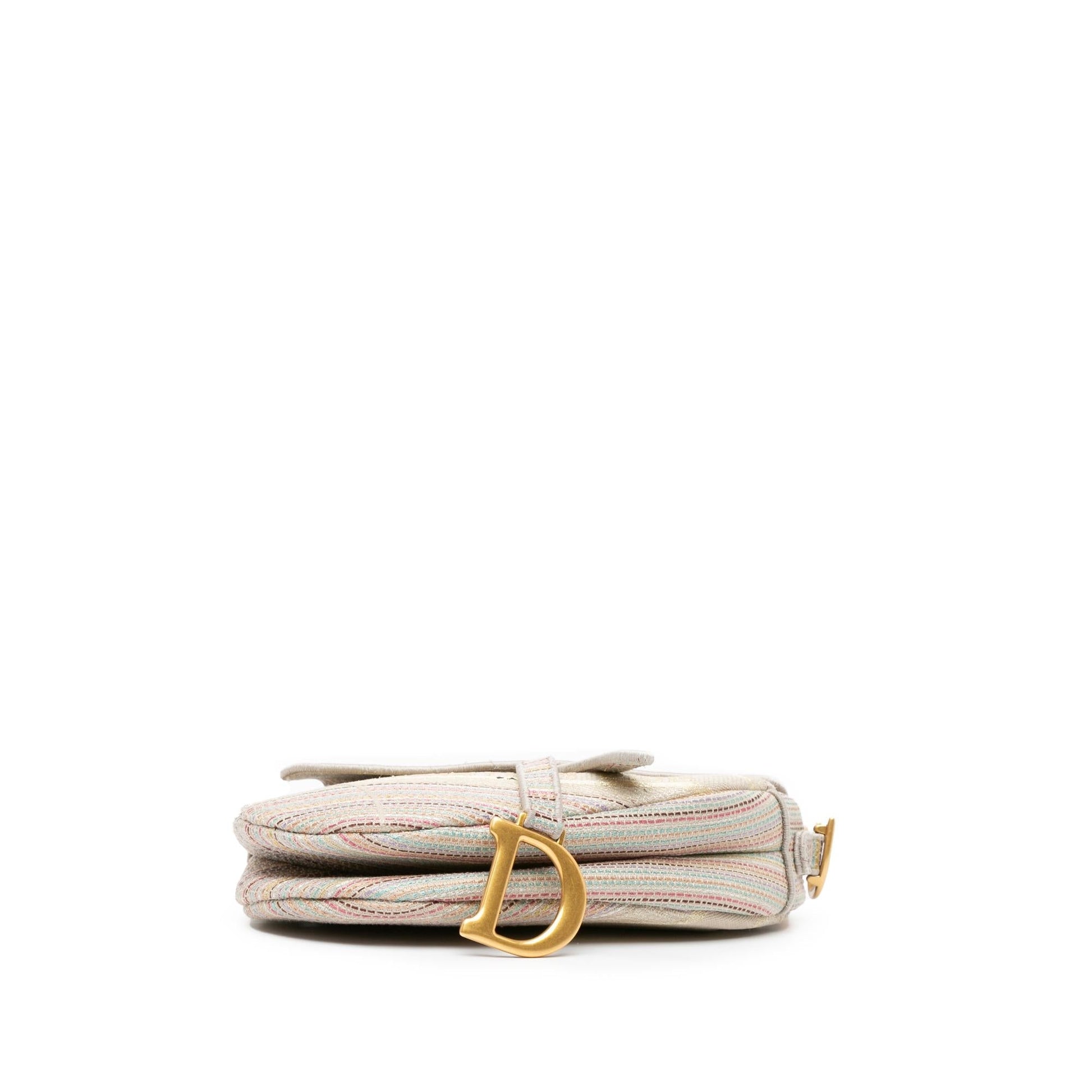 Dior Stripes Saddle Bag Canvas Embroidered Shoulder Bag