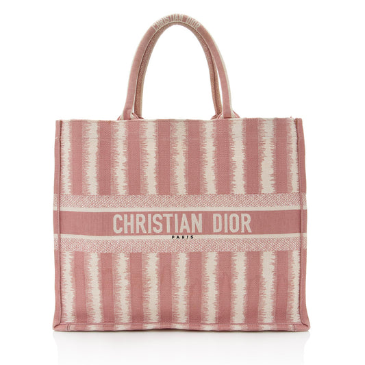 Dior Striped Book Tote Shf Embroidered Tote Bag