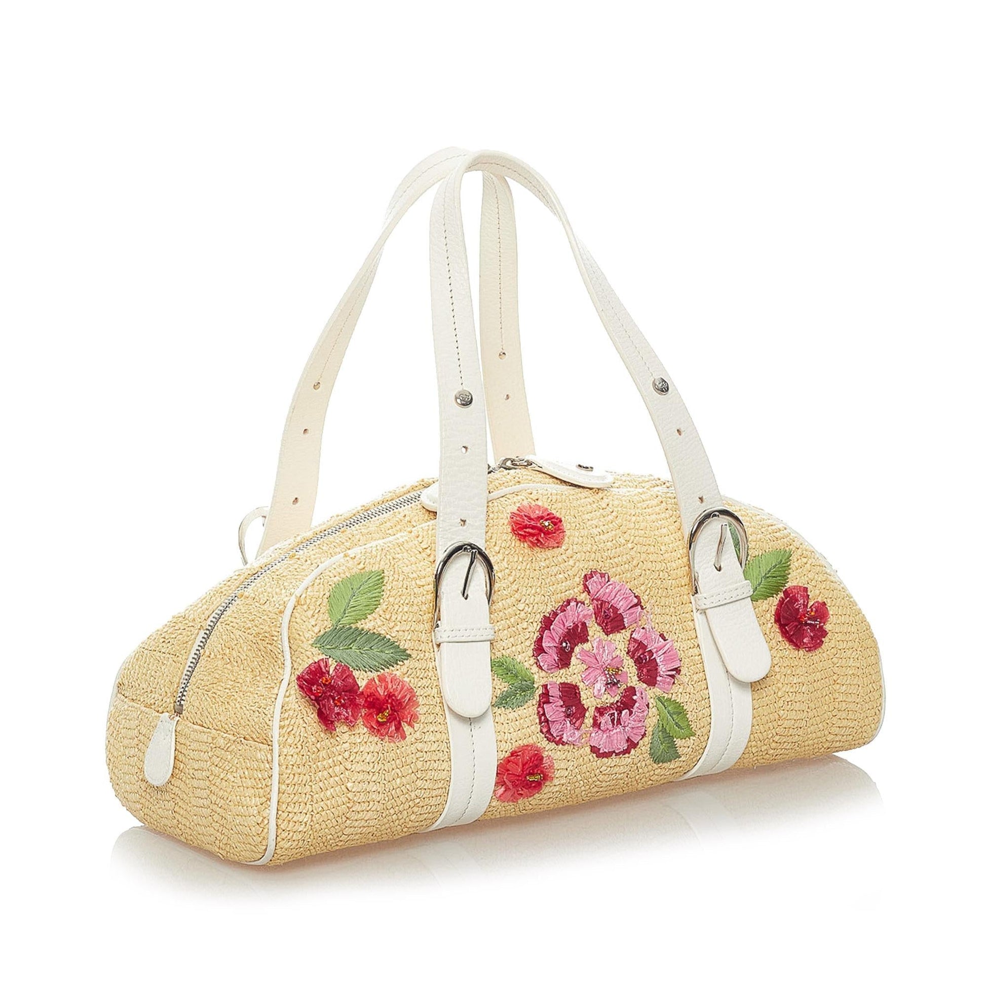 Dior Floral Handbag Shg Raffia Satchel Bag