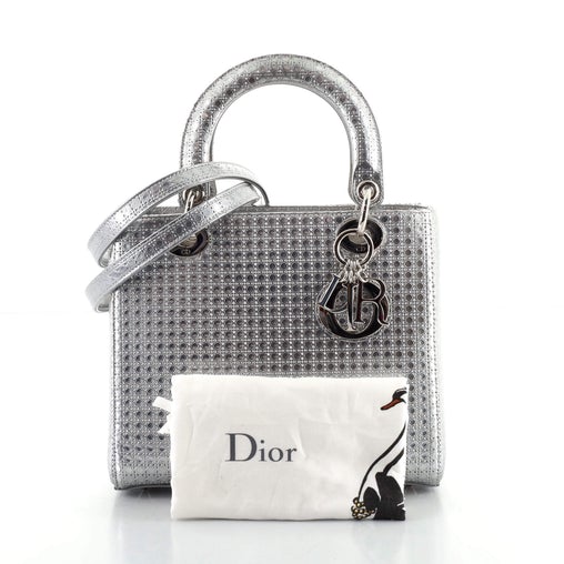Dior Christian Lady Bag Micro Cannage Metallic Calfskin Medium Travel Bag