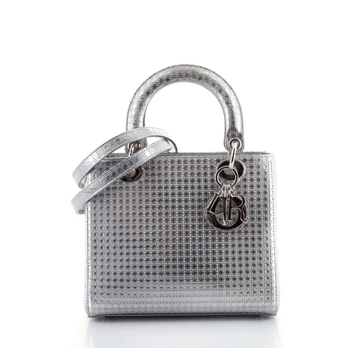 Dior Christian Lady Bag Micro Cannage Metallic Calfskin Medium Travel Bag
