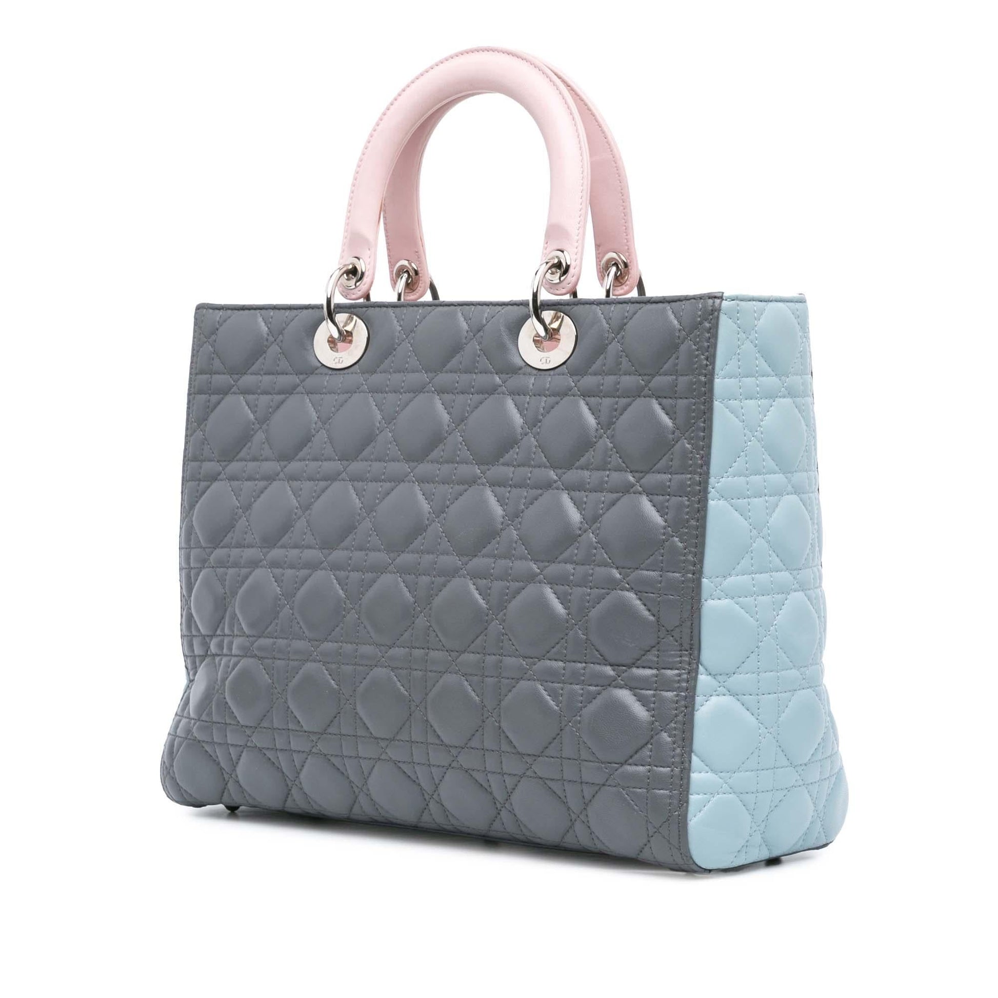 Dior Bicolor Cannage Lady Satchel Bag Lambskin Large
