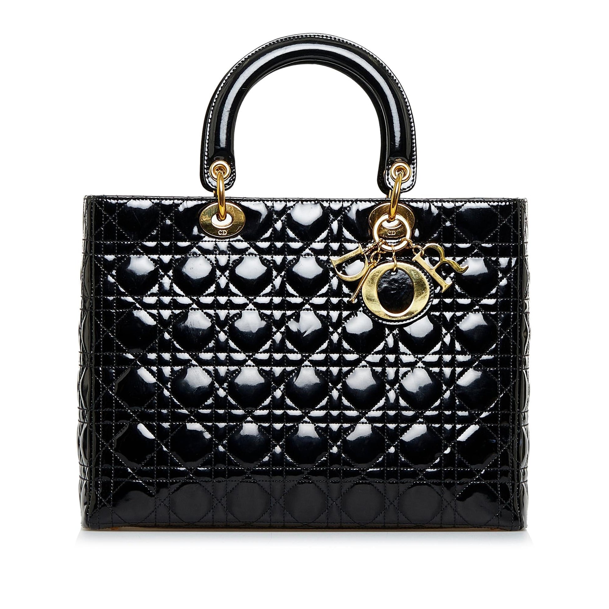 Dior Cannage Lady Shg Podolt Satchel Bag Patent Large