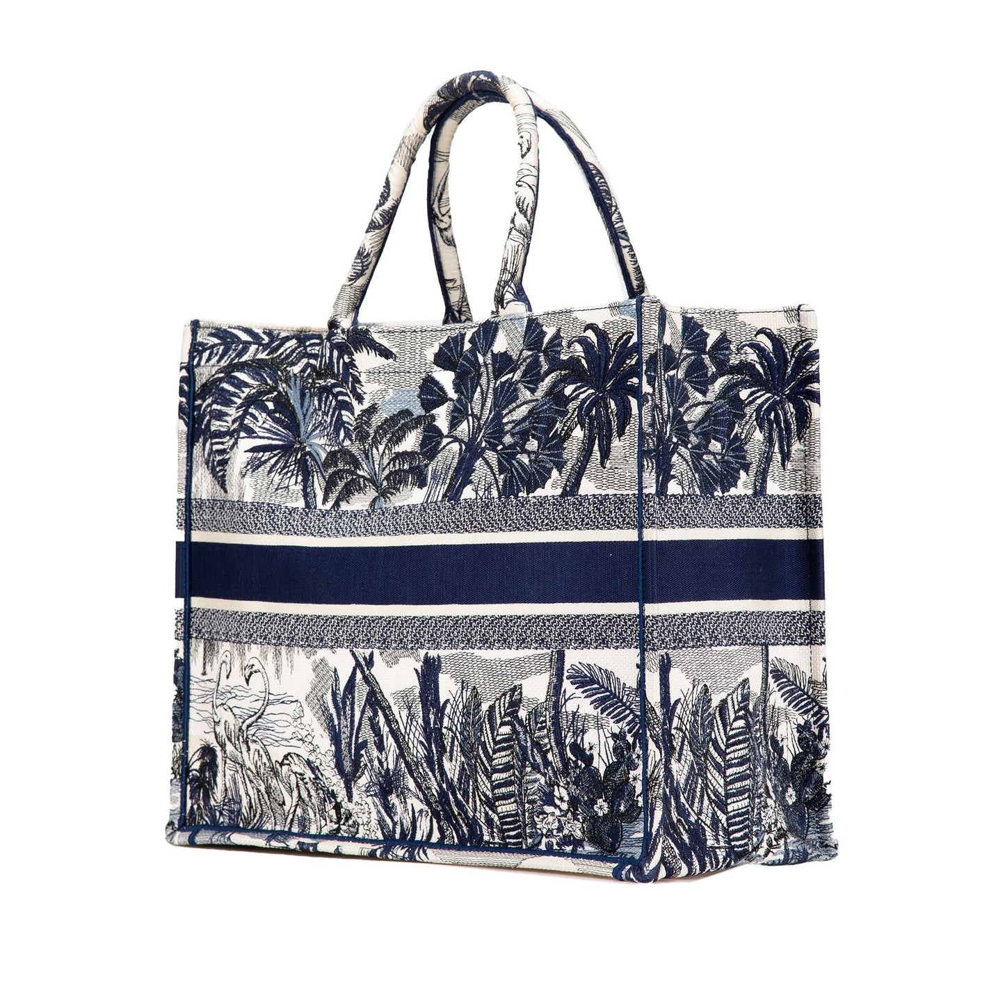 Dior Palm Tree Toile De Jouy Book Tote Canvas Large Embroidered Tote Bag