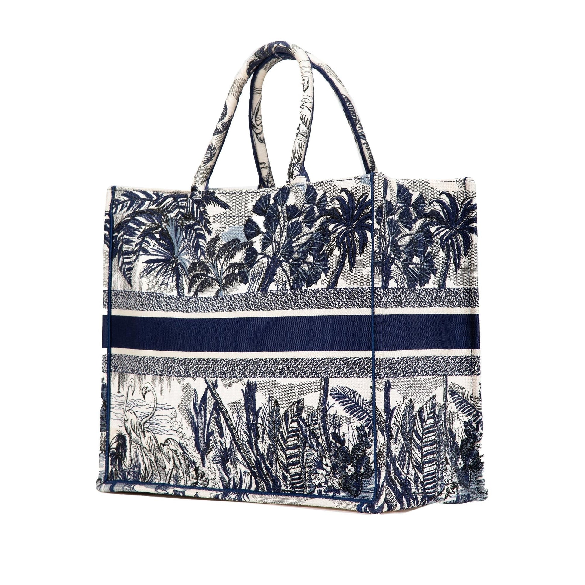 Dior Palm Tree Toile De Jouy Book Tote Canvas Large Embroidered Tote Bag