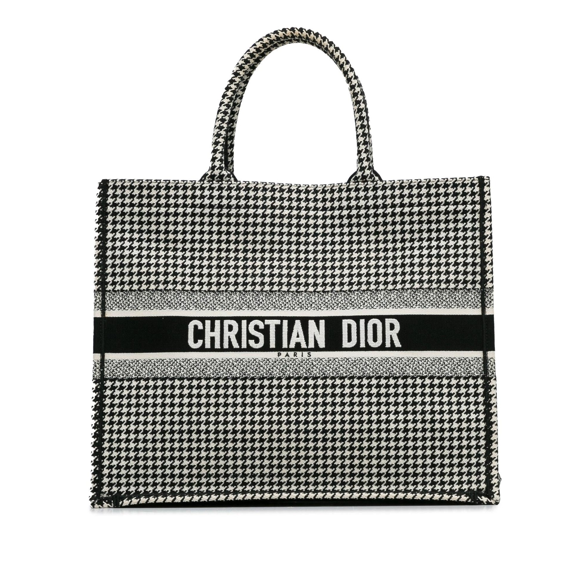 Dior Houndstooth Book Tote Canvas Large Embroidered Tote Bag