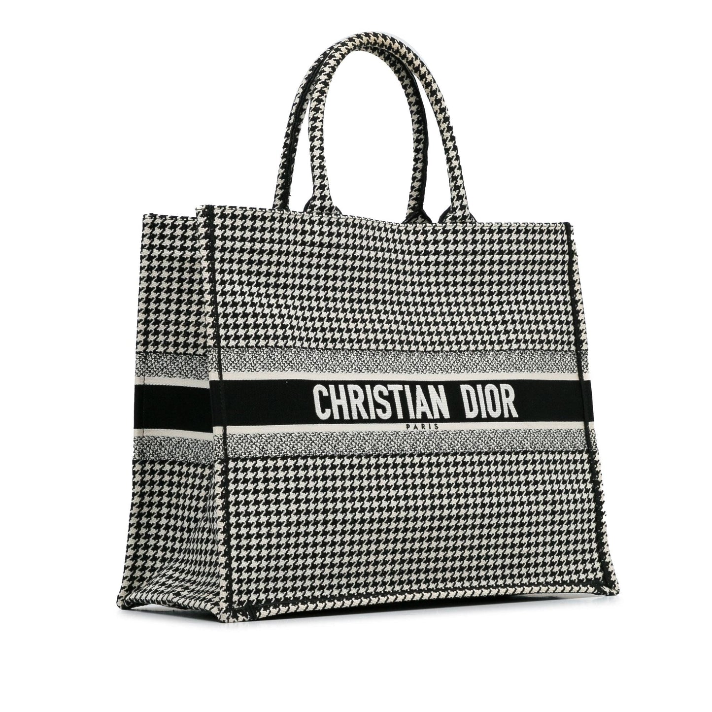 Dior Houndstooth Book Tote Canvas Large Embroidered Tote Bag