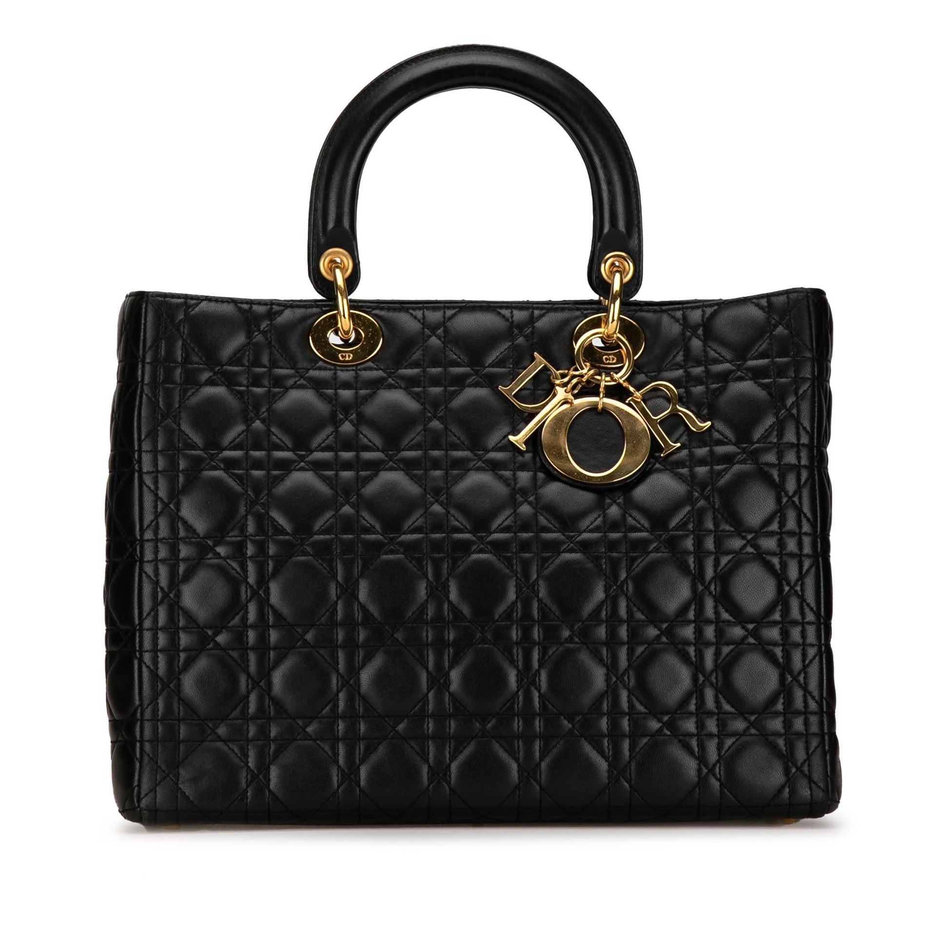 Dior Cannage Lady Shg 3Twuhi Satchel Bag Lambskin Large