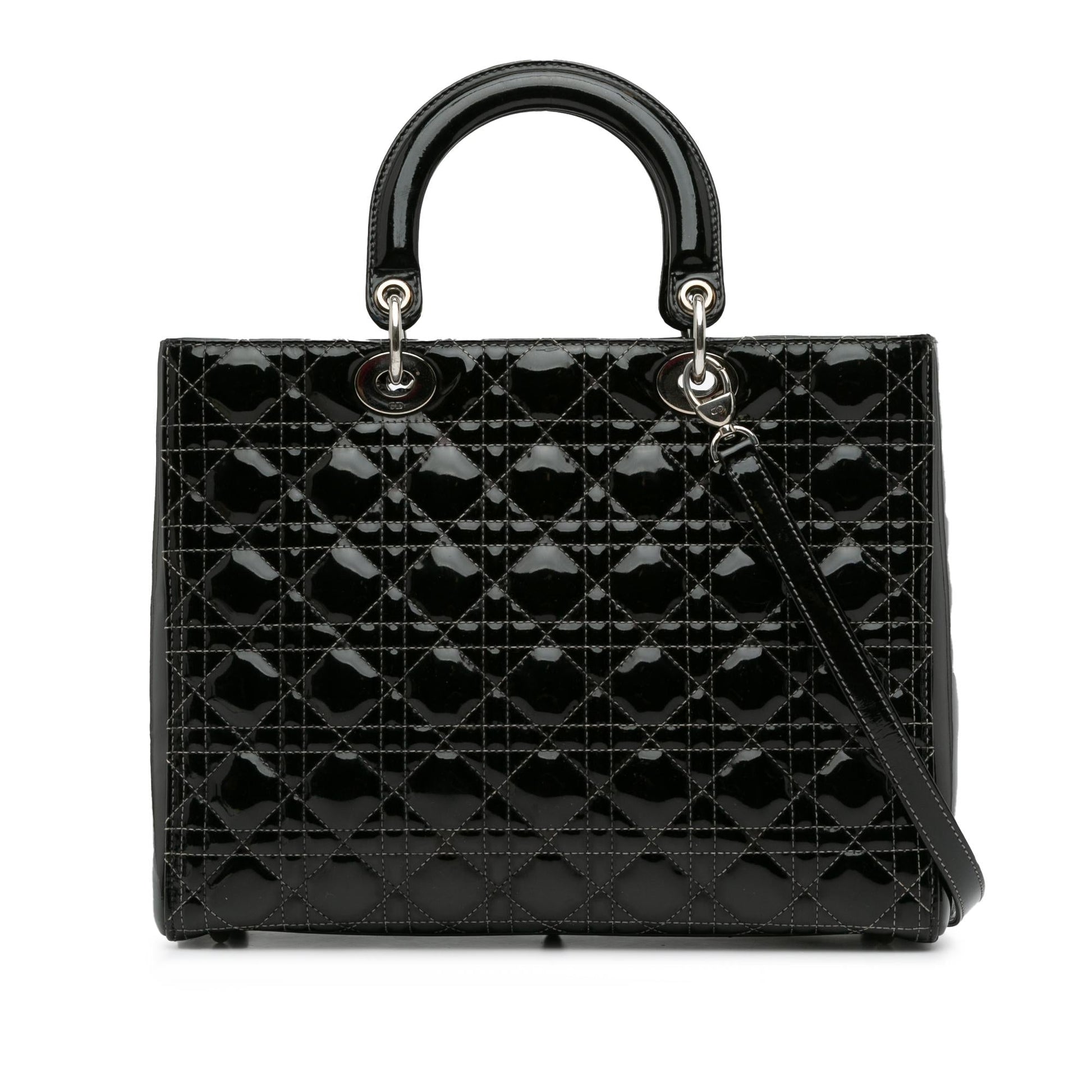 Dior Cannage Lady Shg Byrol1 Satchel Bag Patent Large
