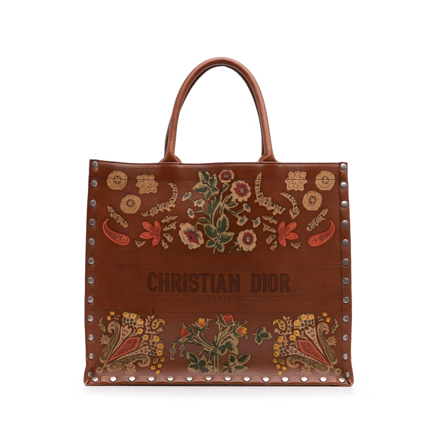 Dior Studded Floral Book Tote Leather Large Embroidered Tote Bag