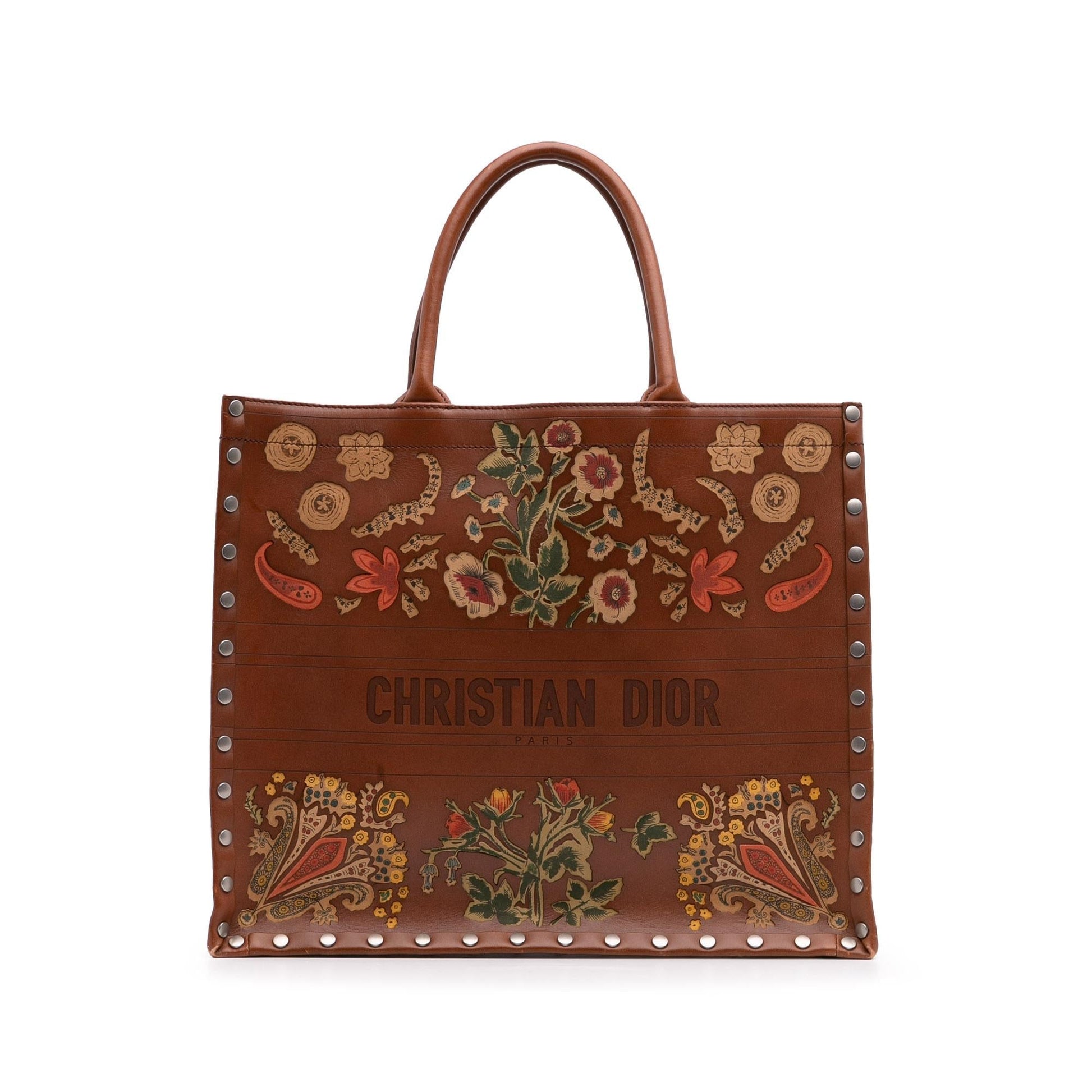 Dior Studded Floral Book Tote Leather Large Embroidered Tote Bag