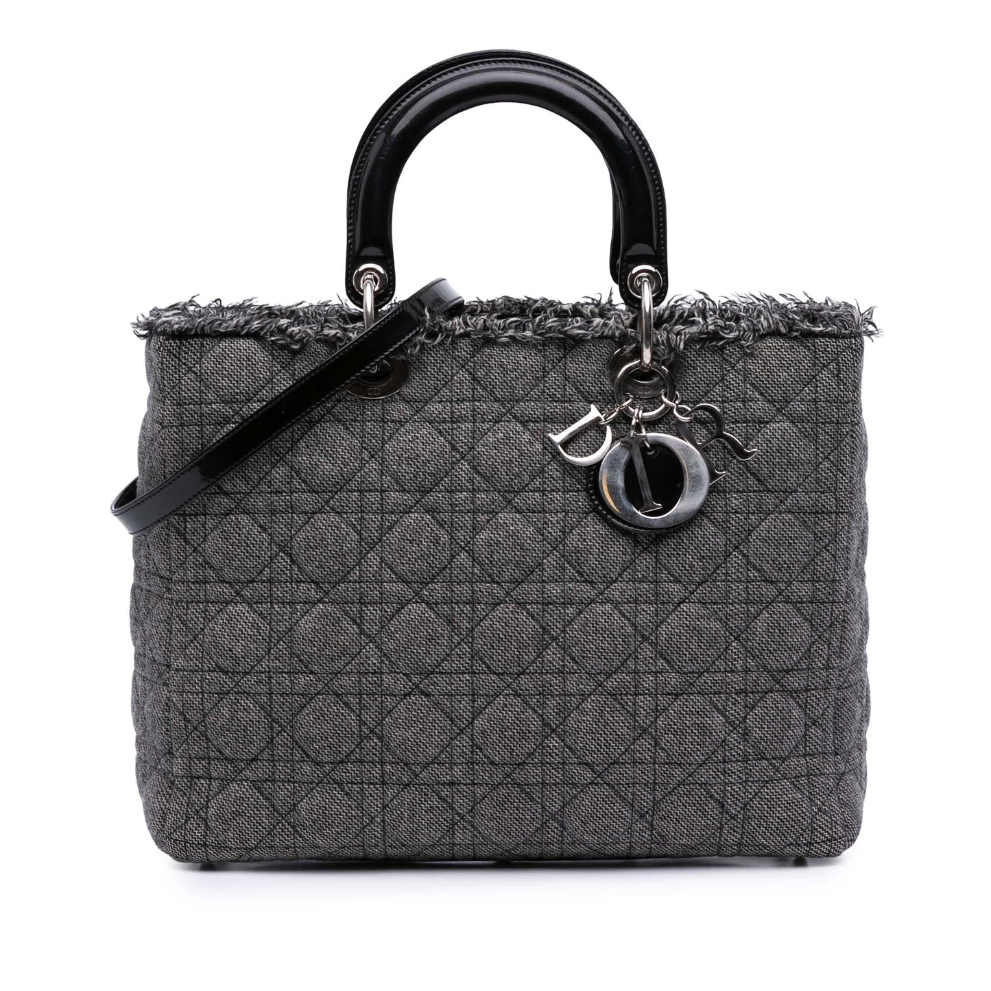 Dior Tweed Cannage Lady Satchel Bag Large