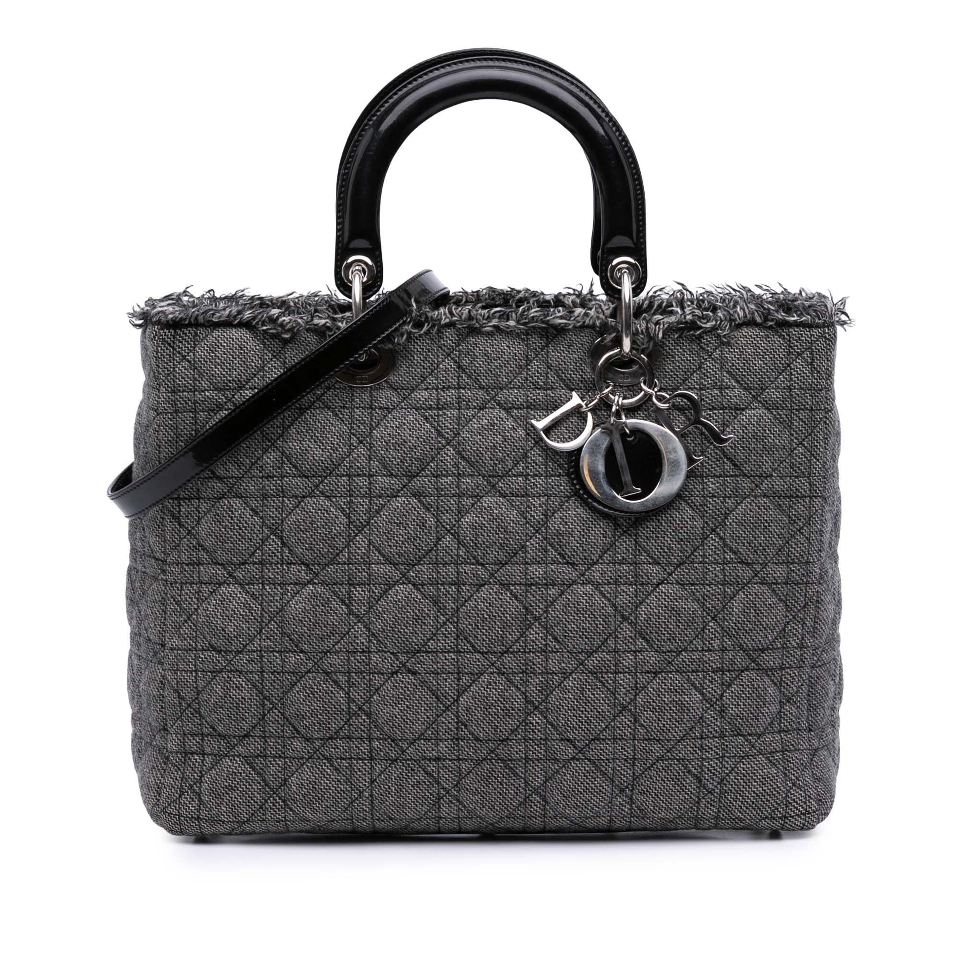Dior Tweed Cannage Lady Satchel Bag Large