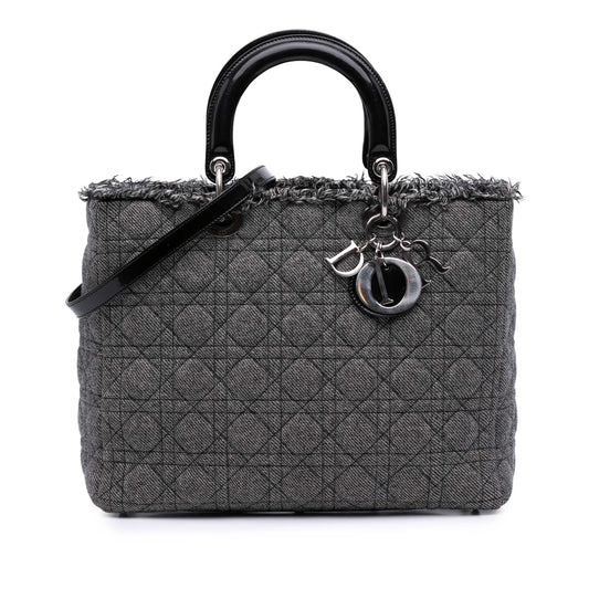 Dior Tweed Cannage Lady Satchel Bag Large