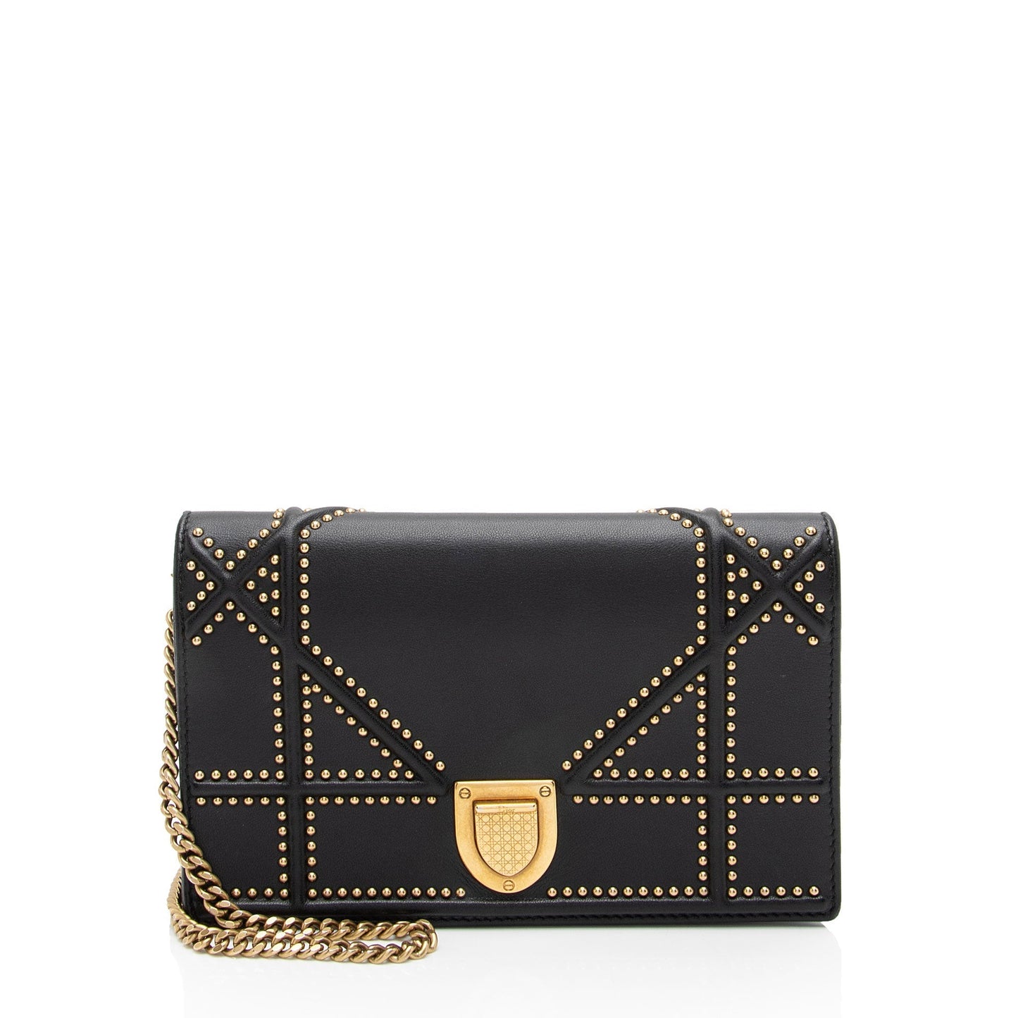 Dior Calfskin Studded ama Wallet On Bag Chain Crossbody Bag