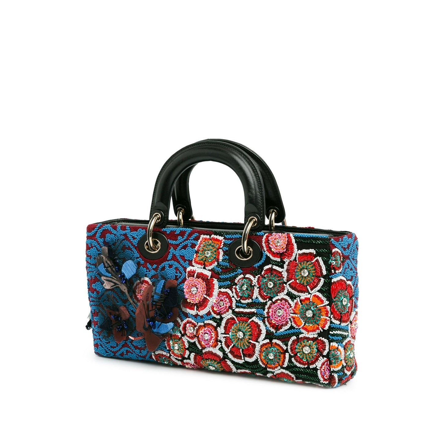 Dior Beaded Ribbon Floral Lady Joy Satchel Bag Medium Embroidered