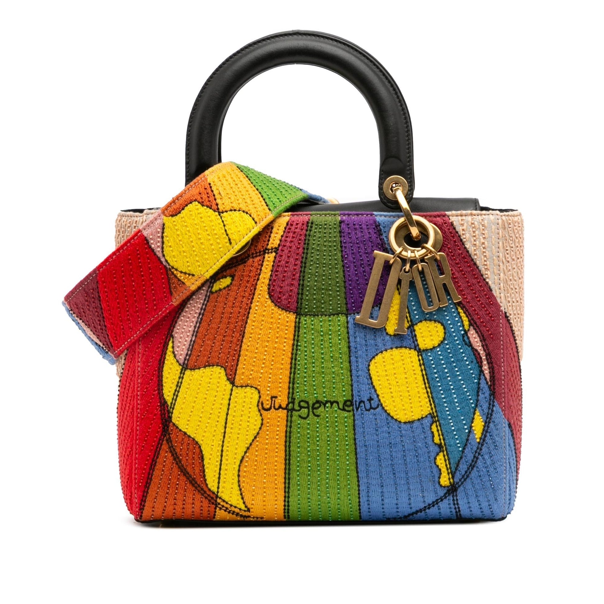 Dior Calfskin Beaded And Tarot Judgment Lady Satchel Bag Medium Embroidered