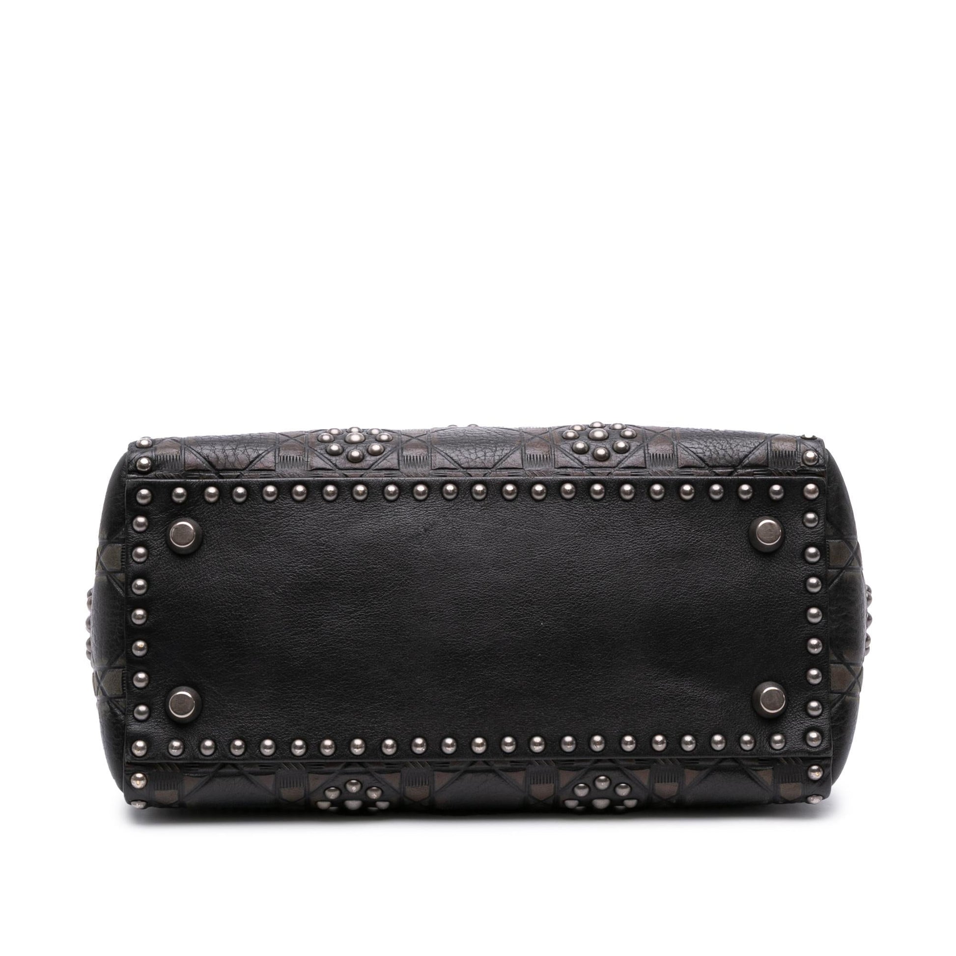 Dior Calfskin Cannage Flower Studded Supple Lady Satchel Bag Medium Embossed
