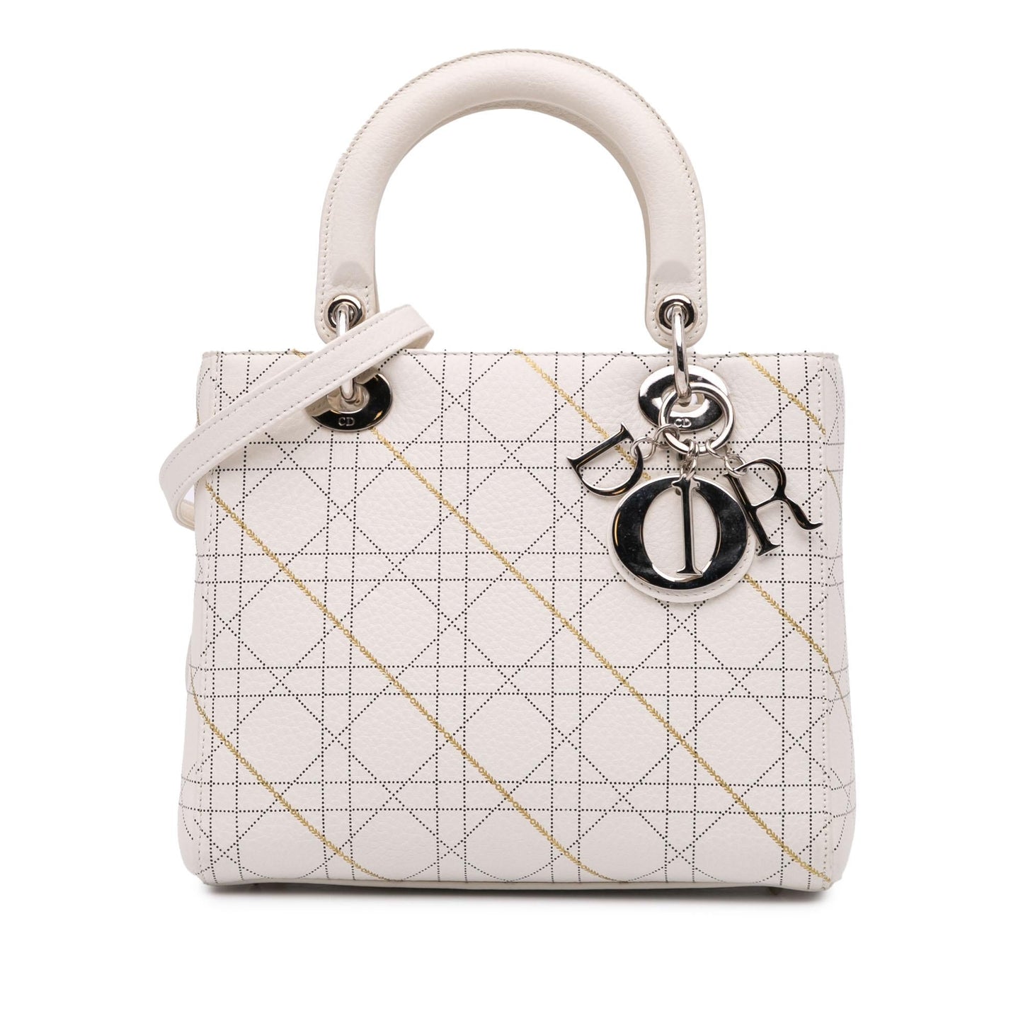 Dior Calfskin Cannage Print Lady Satchel Bag Medium
