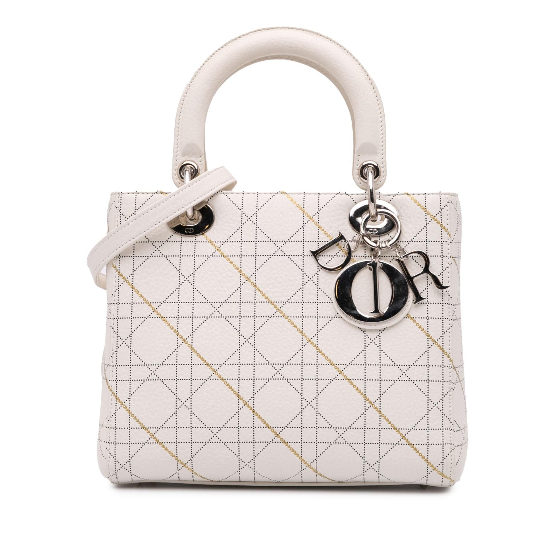 Dior Calfskin Cannage Print Lady Satchel Bag Medium