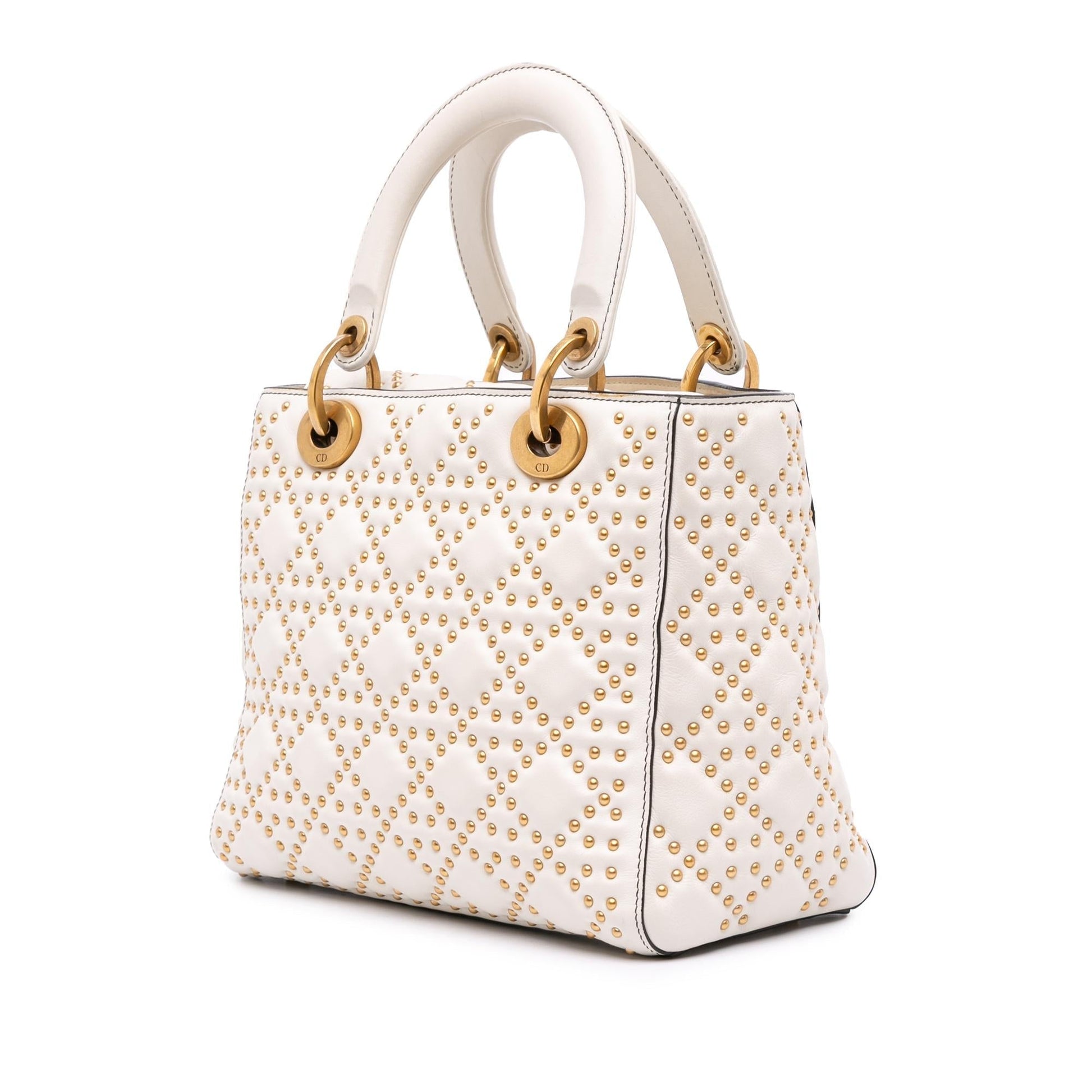Dior Calfskin Cannage Studded Supple Lady Satchel Bag Medium