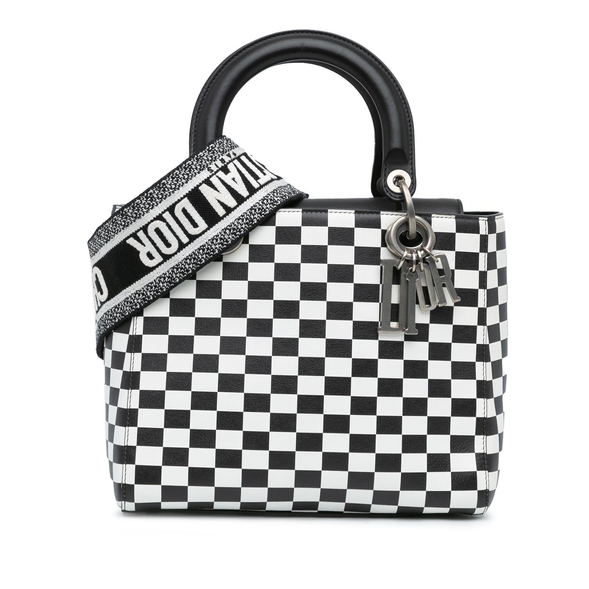Dior Calfskin Checkered Lady Satchel Bag Medium