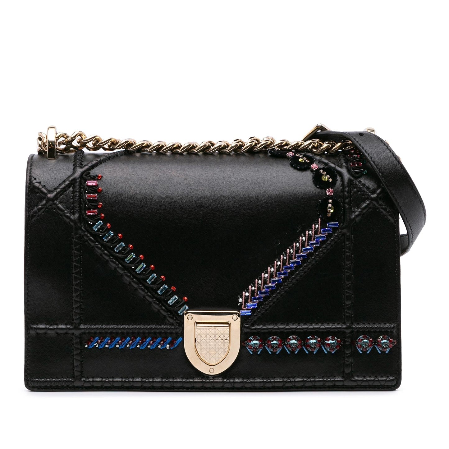 Dior Calfskin Crystal ama Crossbody Bag Medium Embroidered Flap