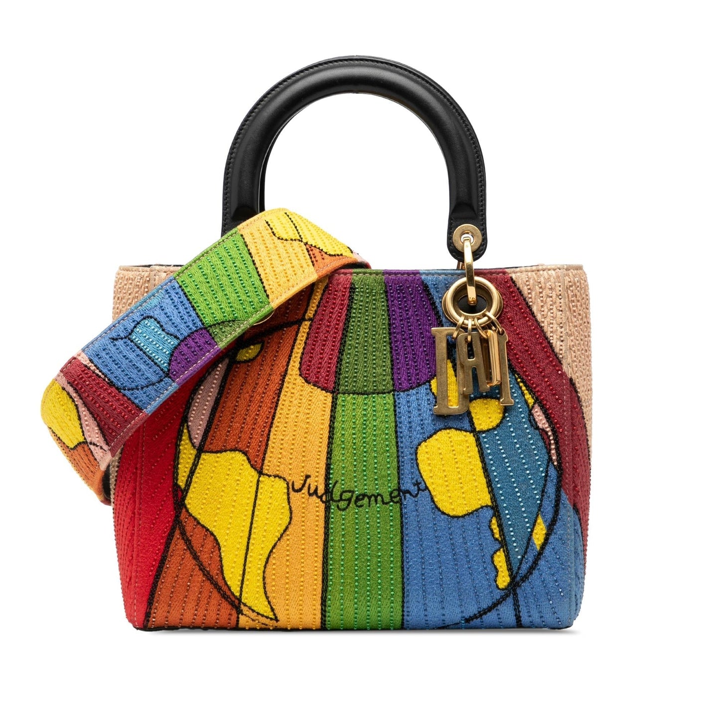 Dior Beaded And Tarot Judgment Lady Satchel Bag Canvas Medium Embroidered