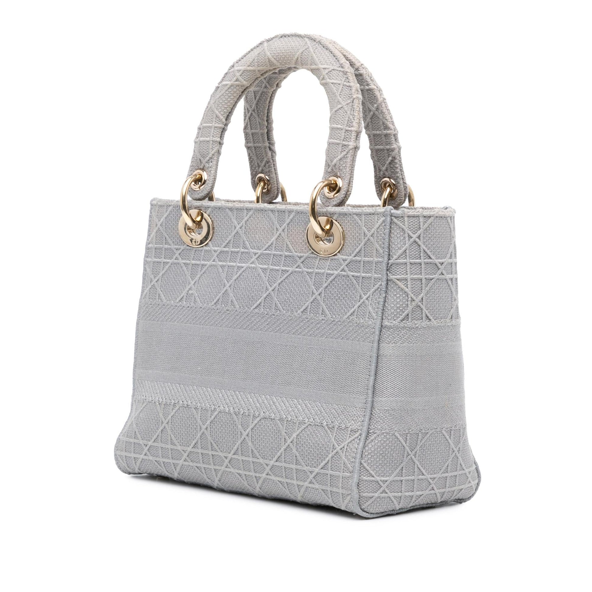 Dior Cannage Lady Lite Satchel Bag Canvas Medium D Lite 7